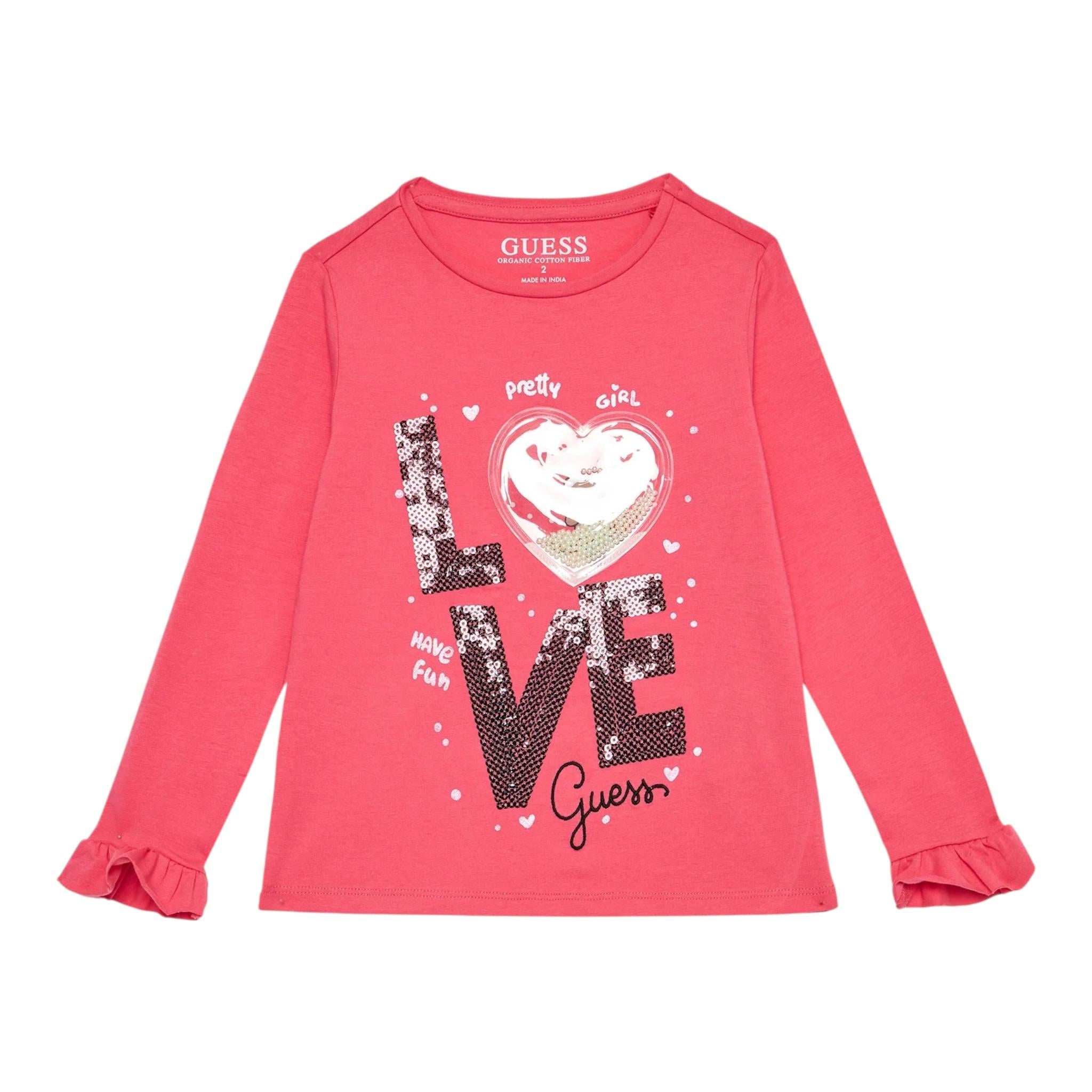 GUESS shirt girocollo tinta unita con stampa in contrasto Rosa per Neonata K4BI11J1314 ROSA GUESS