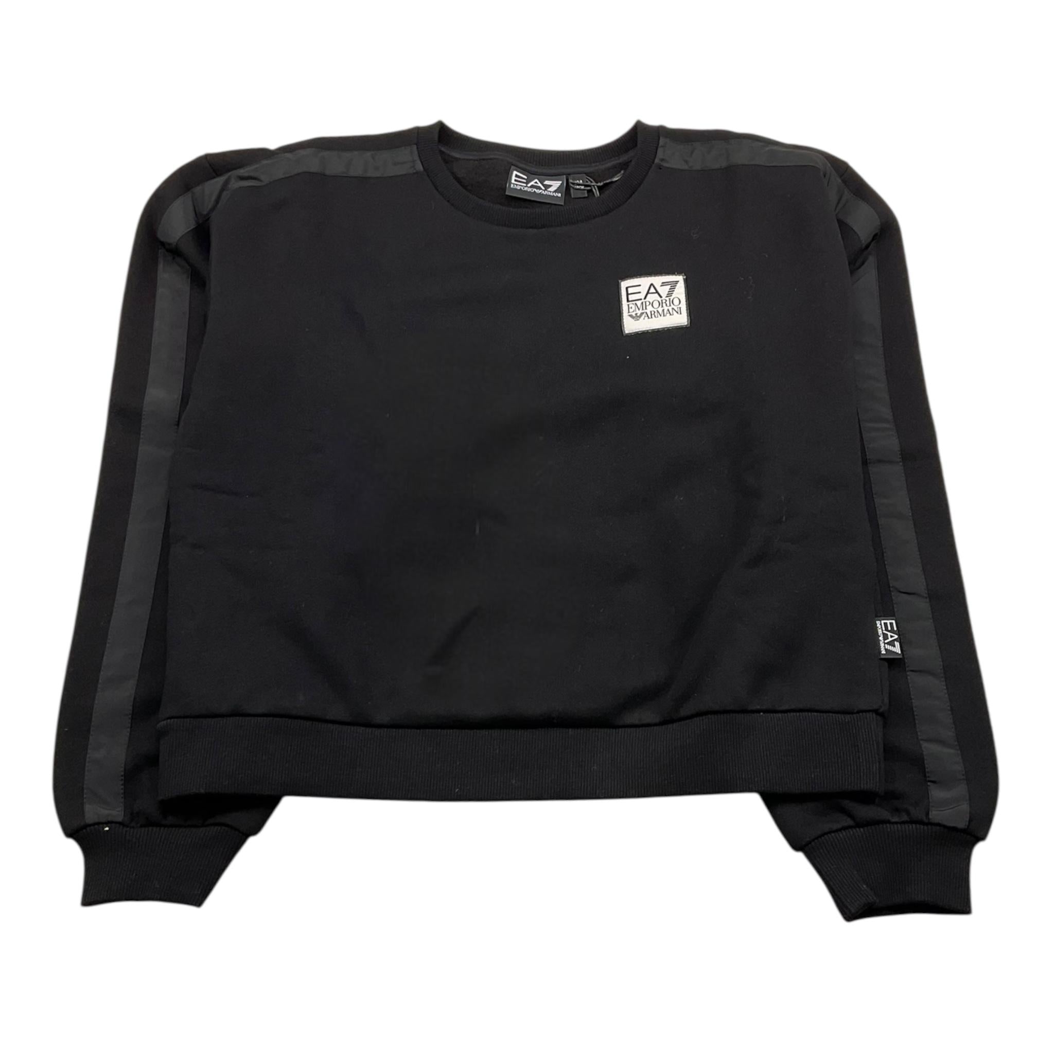 EMPORIO ARMANI felpa chiusa girocollo tinta unita con logo Nero per Bambino 6DFM09 NERO EMPORIO ARMANI