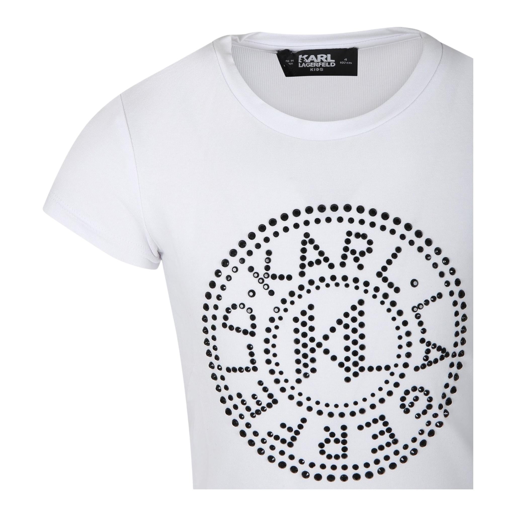 KARL LAGERFELD t-shirt girocollo tinta unita con brillantini Bianco per Bambina Z30109 BIANCO KARL LAGERFELD