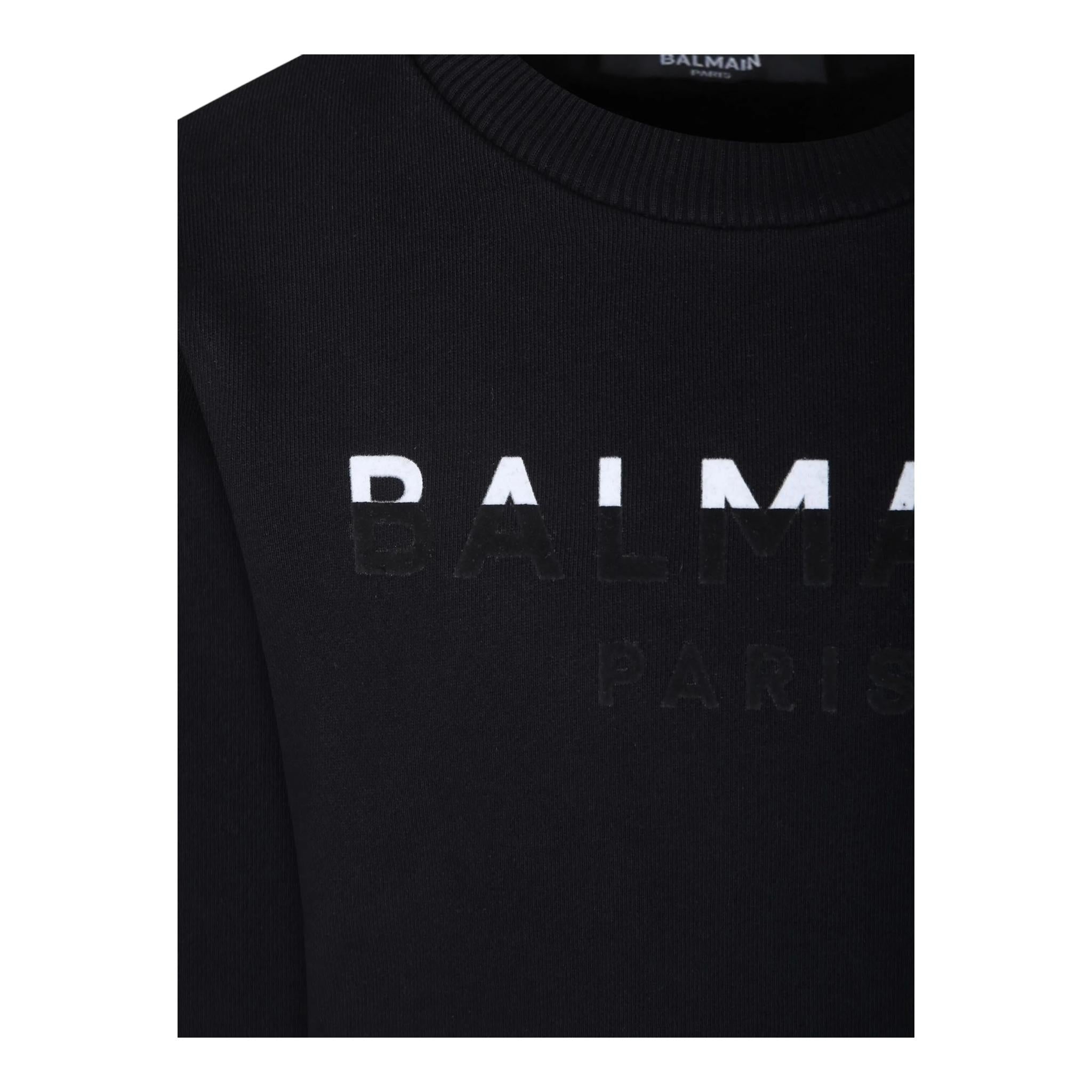 BALMAIN felpa chiusa girocollo tinta unita con logo Nero per Bambino BV4Q00 NERO BALMAIN