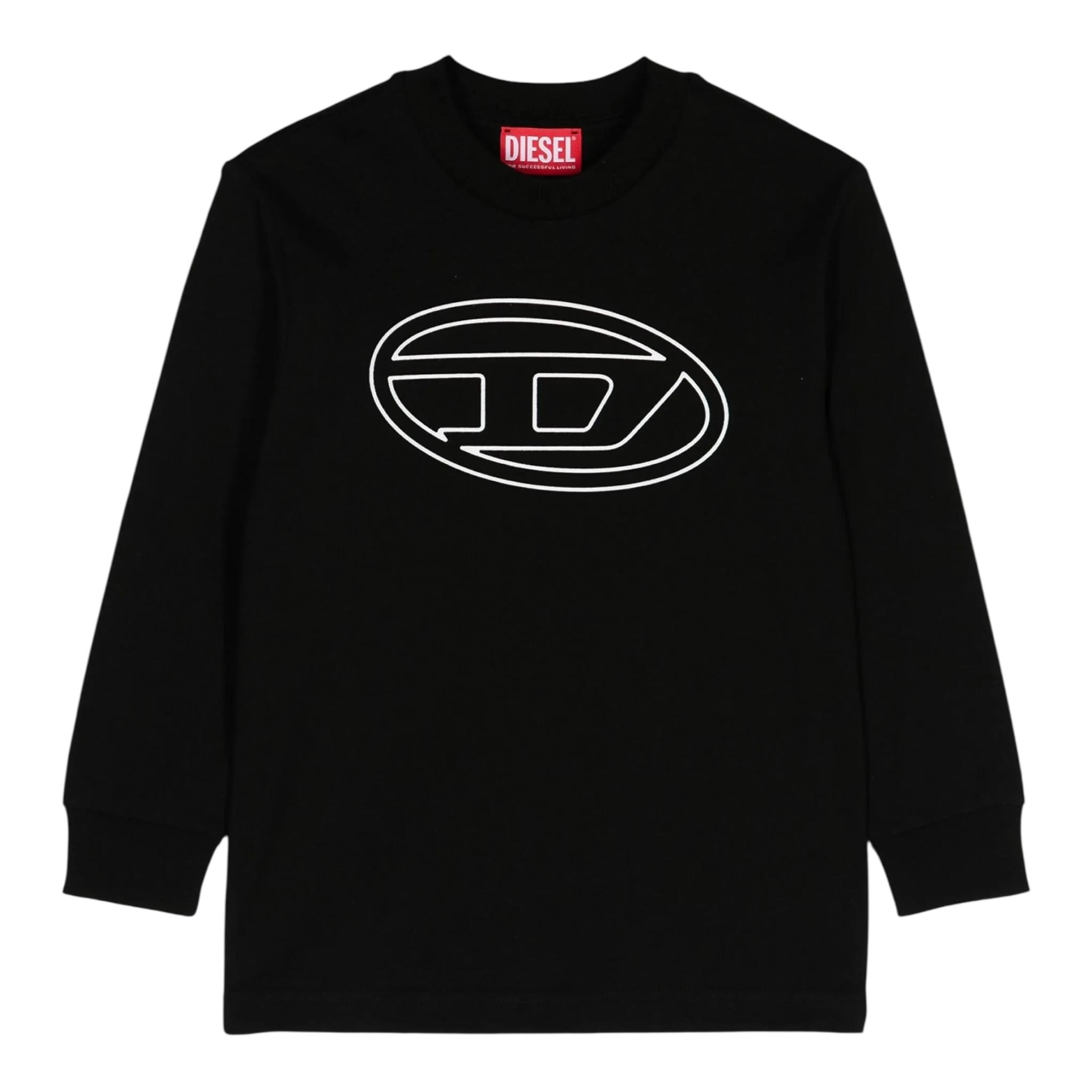DIESEL shirt girocollo tinta unita con logo Nero per Bambino J02016 NERO DIESEL