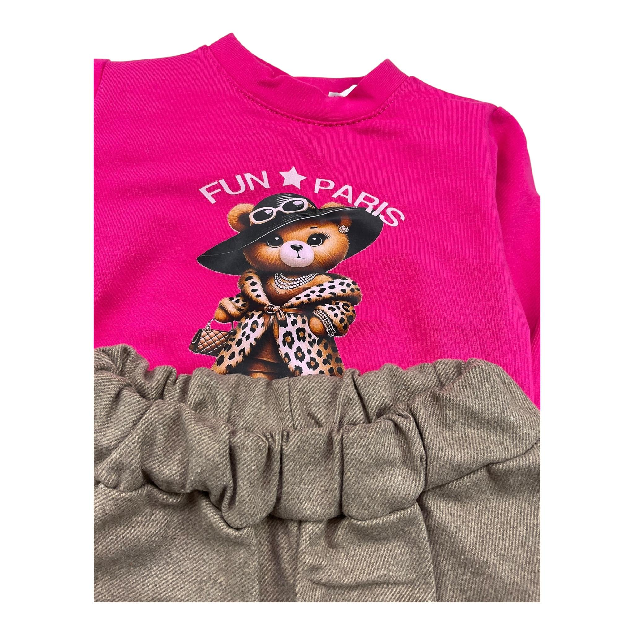 FUN PARIS completo 2 pezzi felpa-pantalone bicolore Fuxia per Neonata 0061 FUXIA FUN PARIS