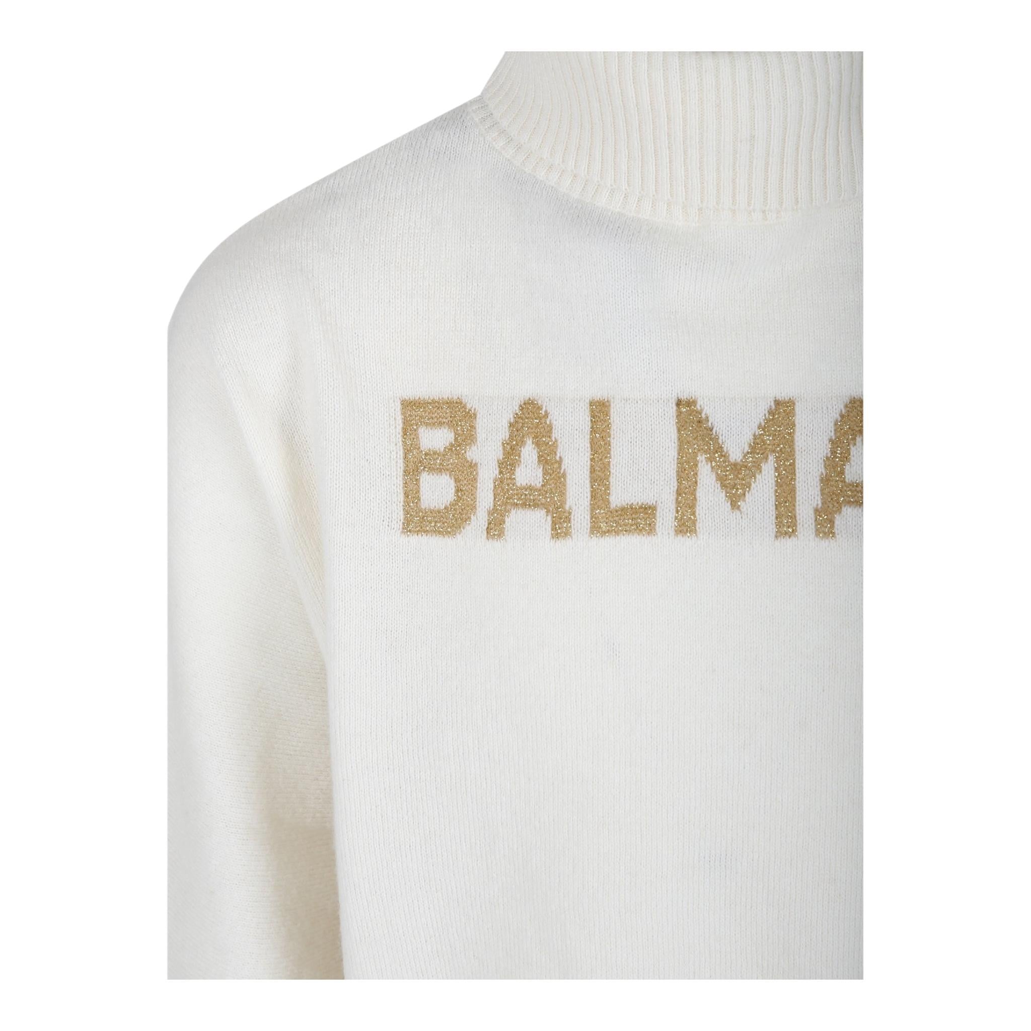 BALMAIN maglia collo alto tinta unita con stampa Panna per Bambina BV9B20 PANNA BALMAIN