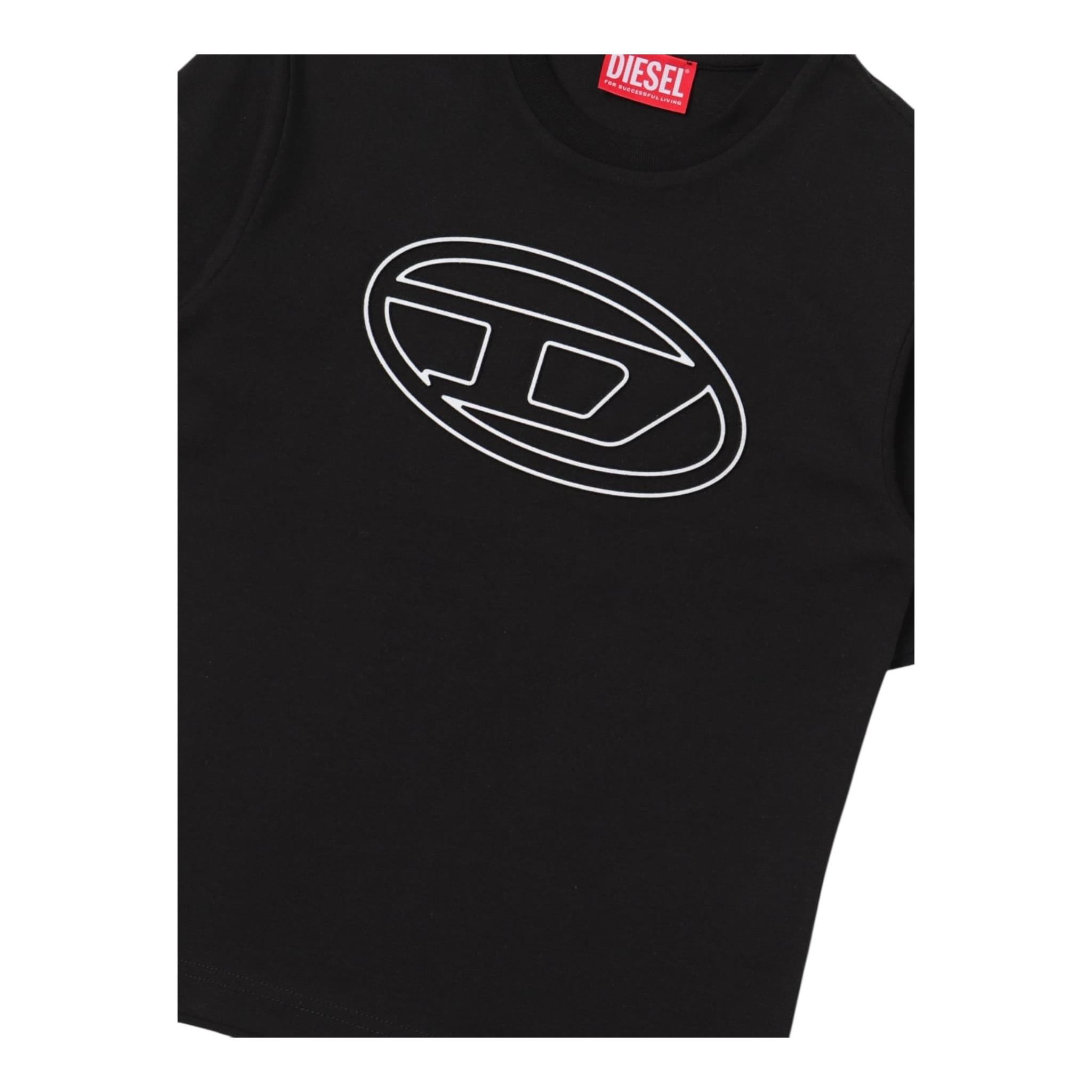 DIESEL t-shirt girocollo tinta unita con logo Nero per Bambino J01788 NERO DIESEL