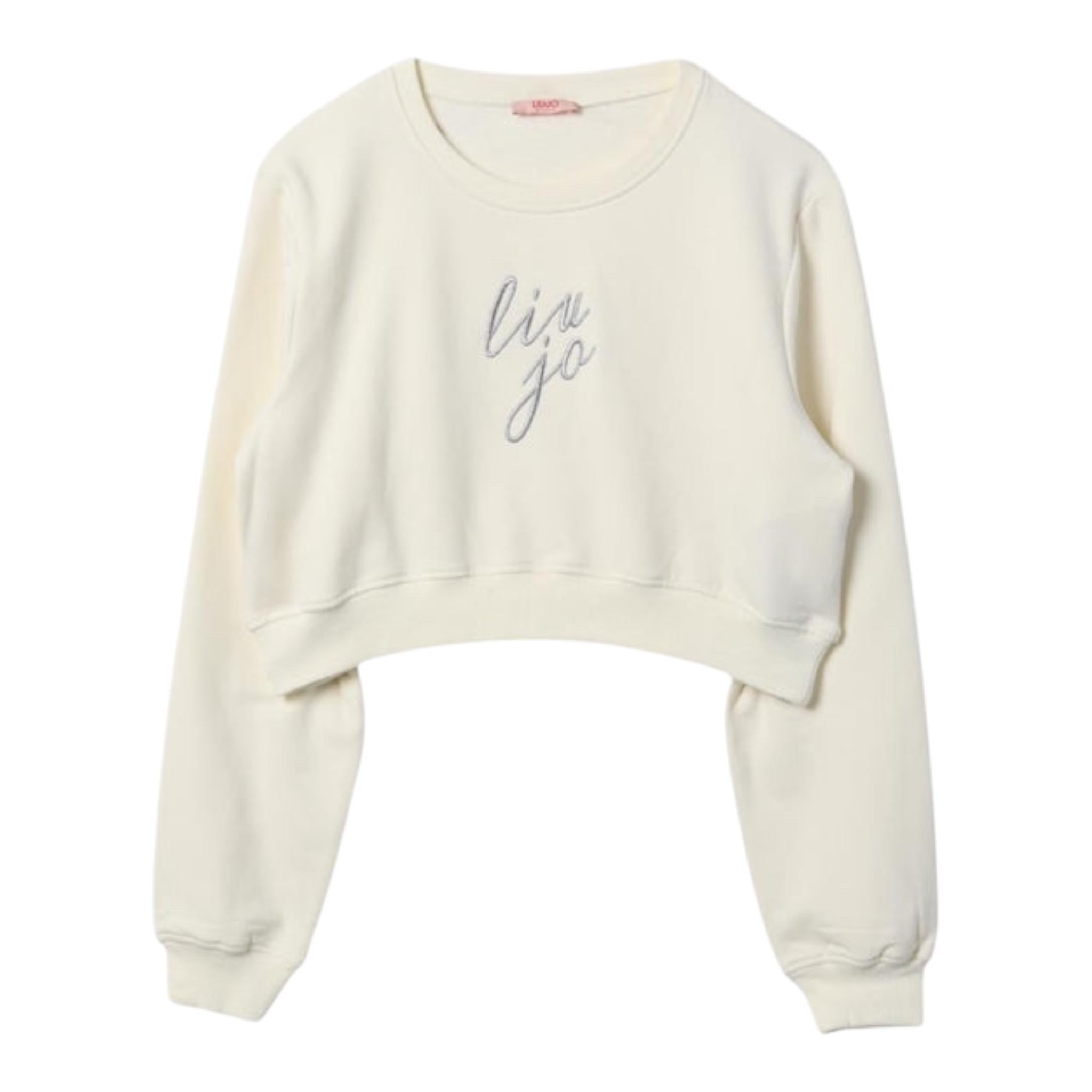 LIU JO felpa modello crop tinta unita con stampa Bianco per Bambina GF4092 BIANCO LIU JO