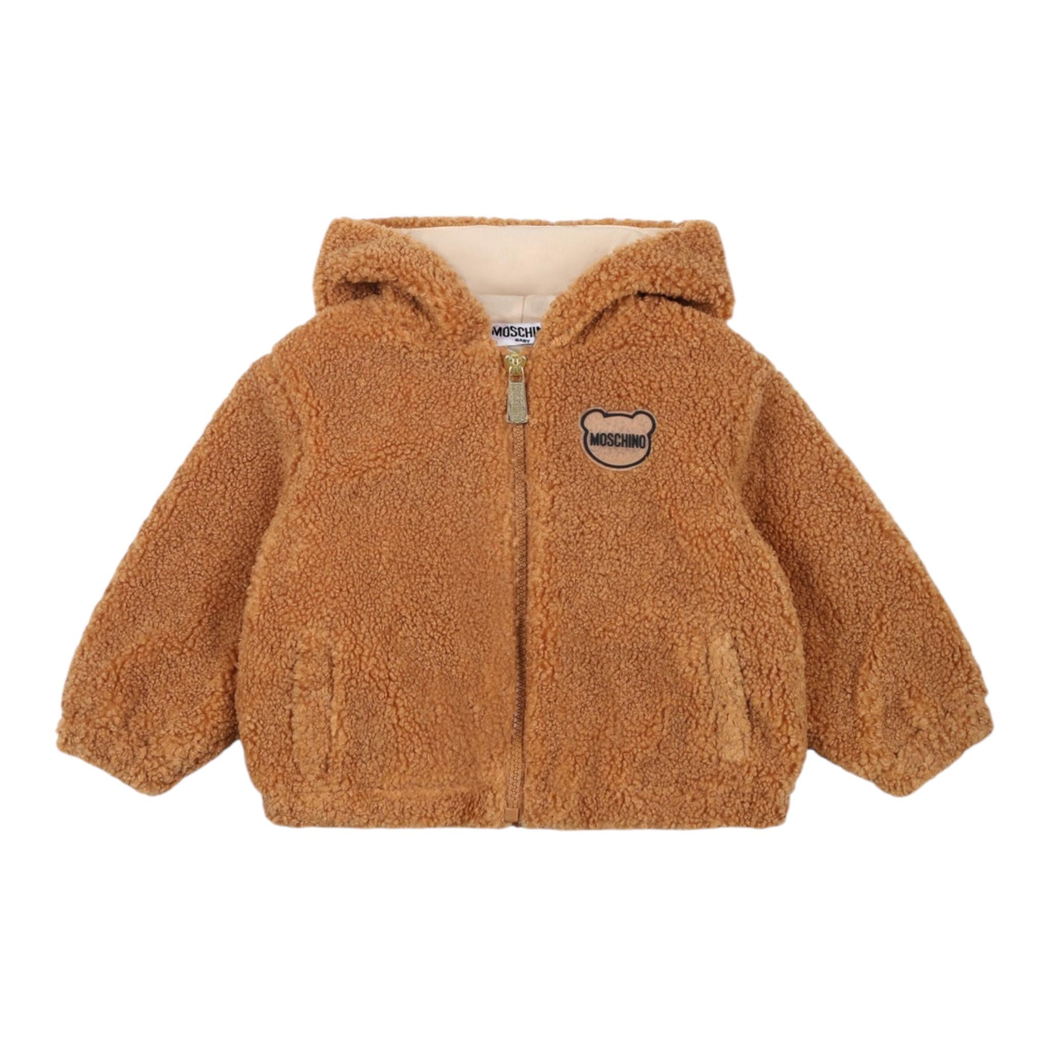 MOSCHINO giubbino modello teddy tinta unita con zip e cappuccio Biscotto per Bambino MUS02S BISCOTTO MOSCHINO