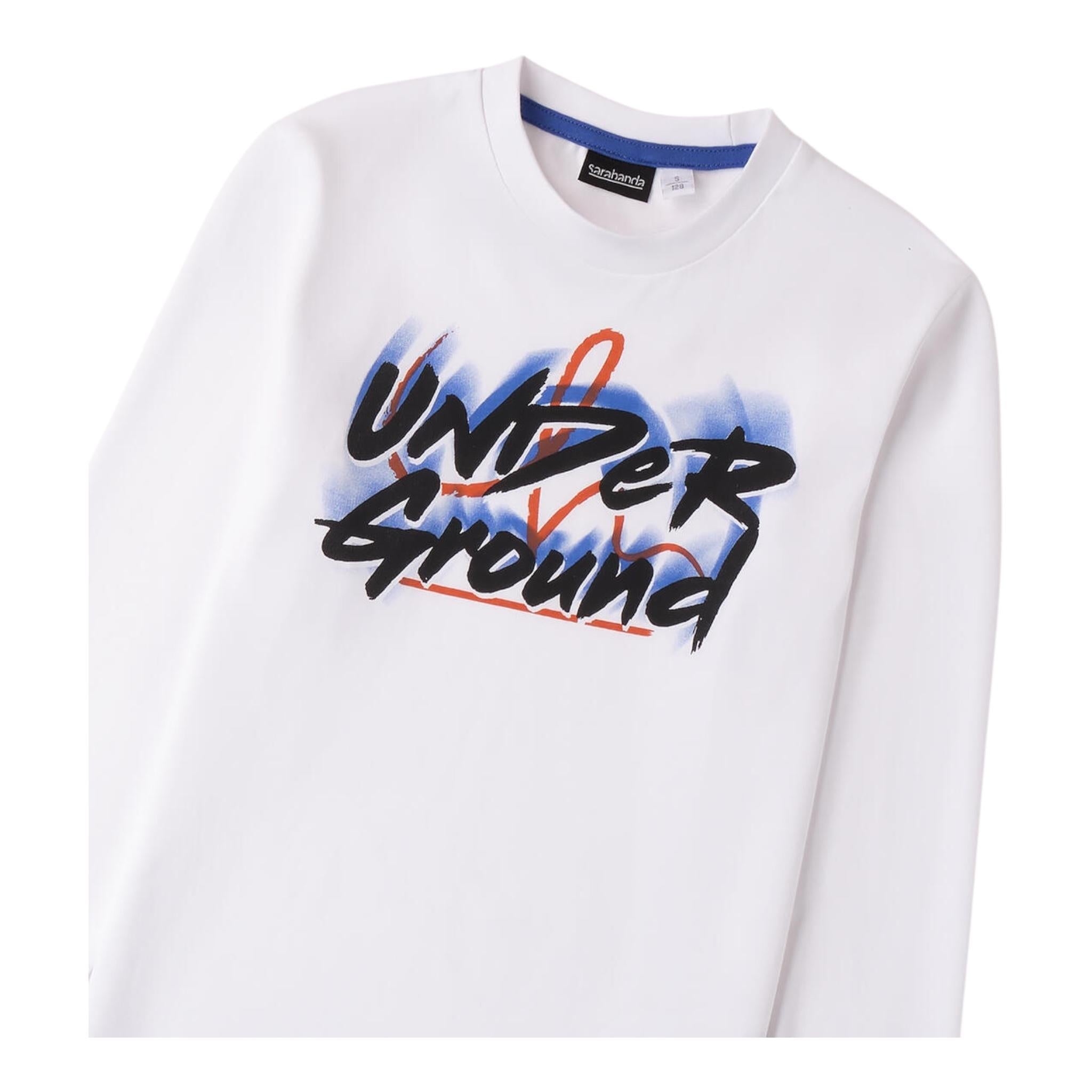 SARABANDA shirt girocollo tinta unita con stampa in contrasto Bianco per Bambino 0A514 BIANCO SARABANDA