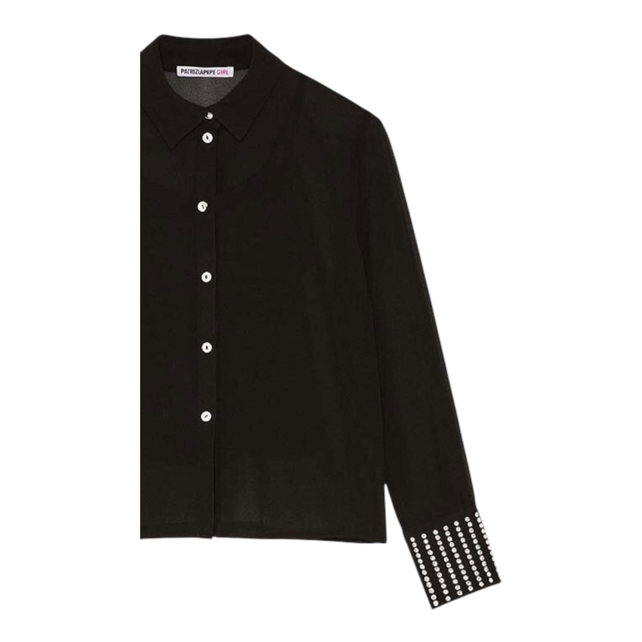 PATRIZIA PEPE camicia con sottona tinta unita con brillantini Nero per Bambina 7C0252 NERO PATRIZIA PEPE