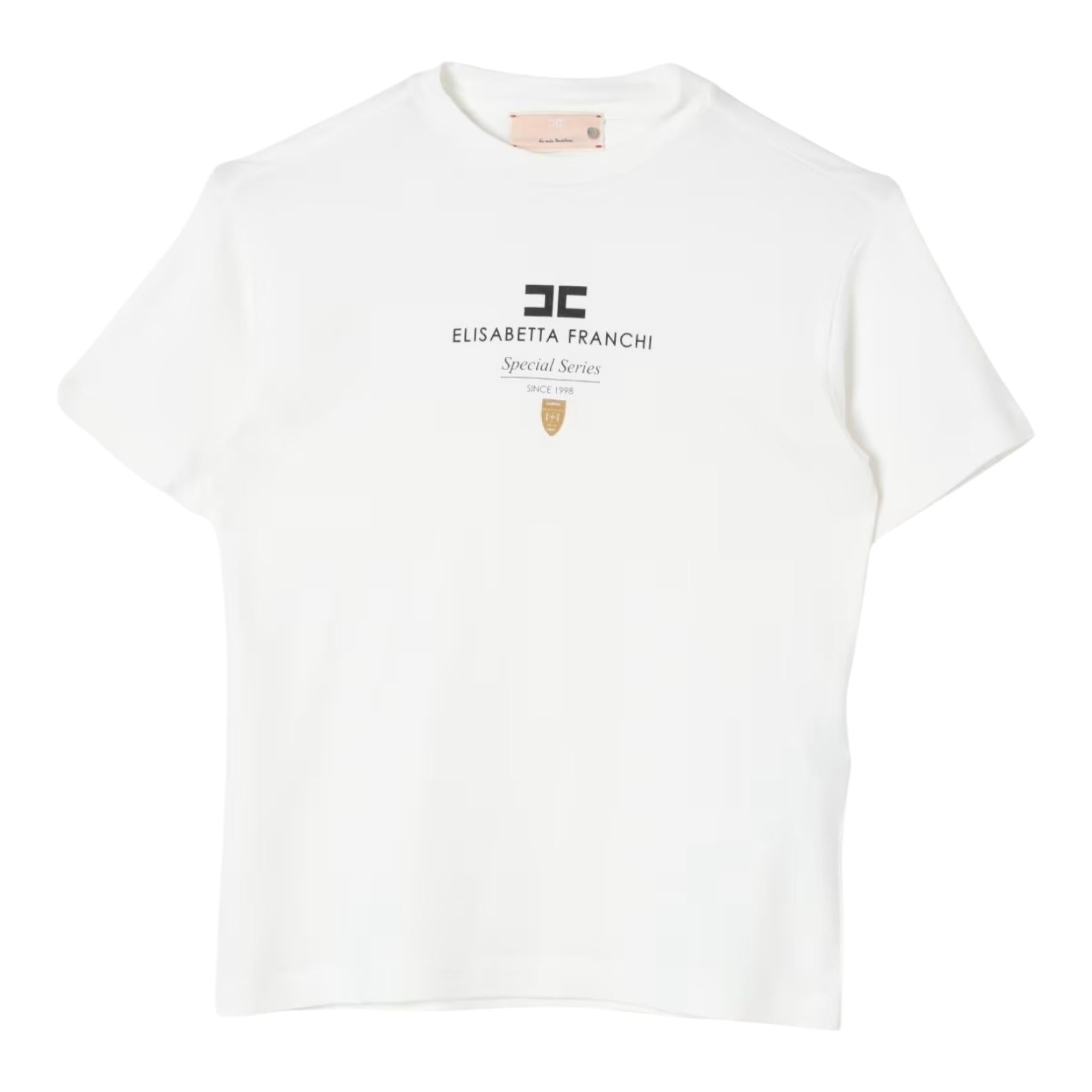 ELISABETTA FRANCHI t-shirt girocollo tinta unita con stampa logo Panna per Bambina EFTS216X PANNA ELISABETTA FRANCHI