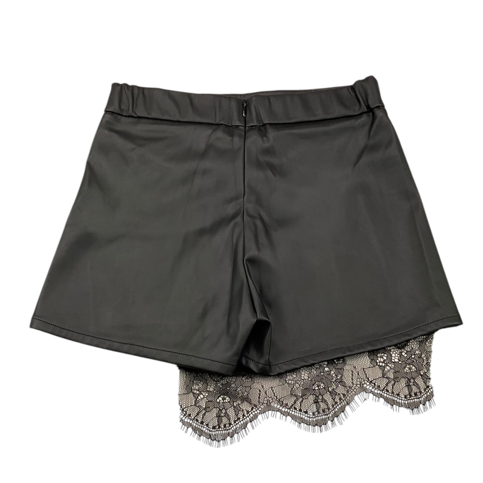 NAIDA short tinta unita in ecopelle con pizzo Nero per Bambina NASH122 NERO NAIDA