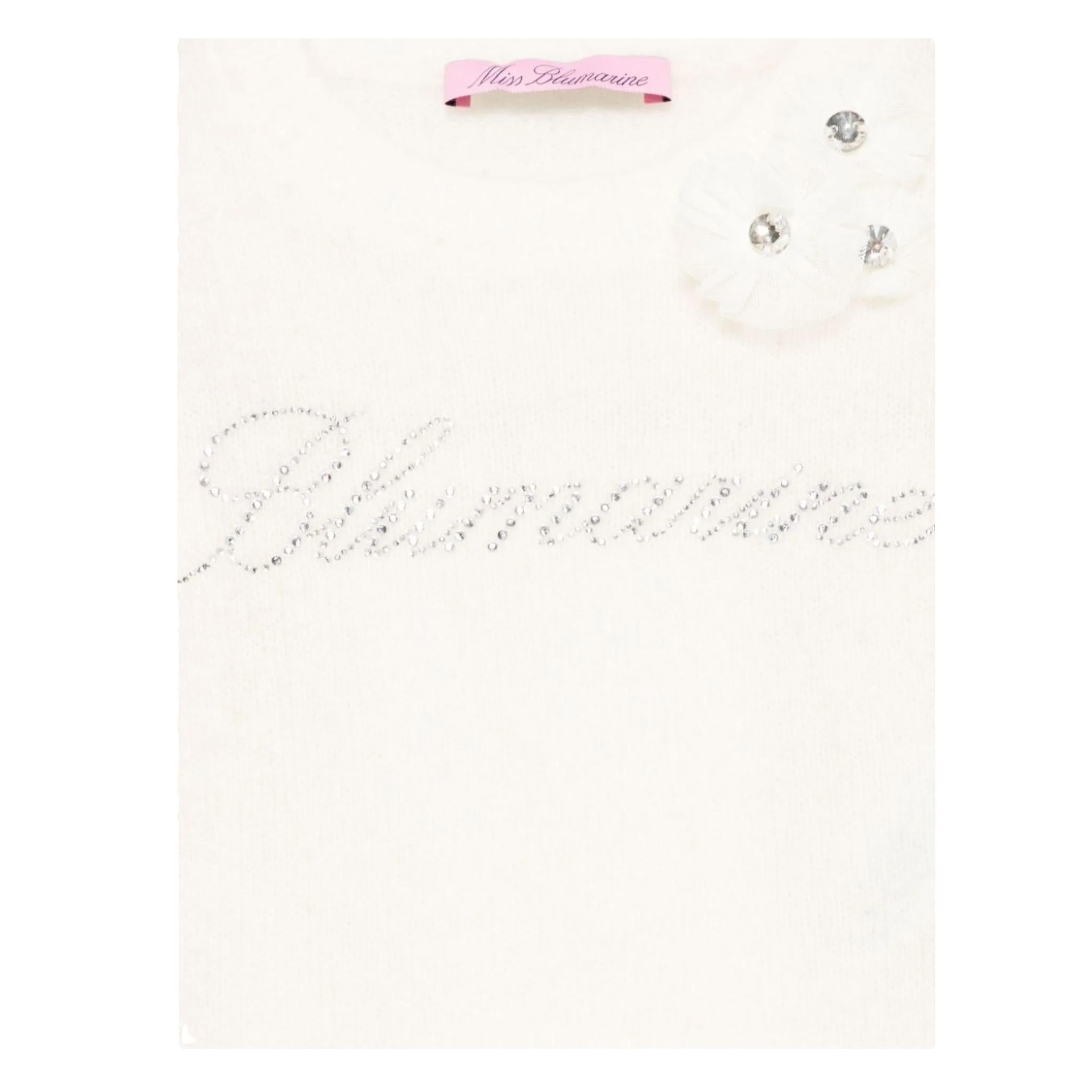 MISS BLUMARINE maglia girocoll tinta unita cn strass Panna per Bambina IF4088MA39P PANNA MISS BLUMARINE
