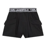 KARL LAGERFELD short tinta unita con elastic in vita logato Nero per Bambina Z30201 NERO KARL LAGERFELD