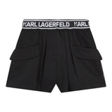 KARL LAGERFELD short tinta unita con elastic in vita logato Nero per Bambina Z30201 NERO KARL LAGERFELD