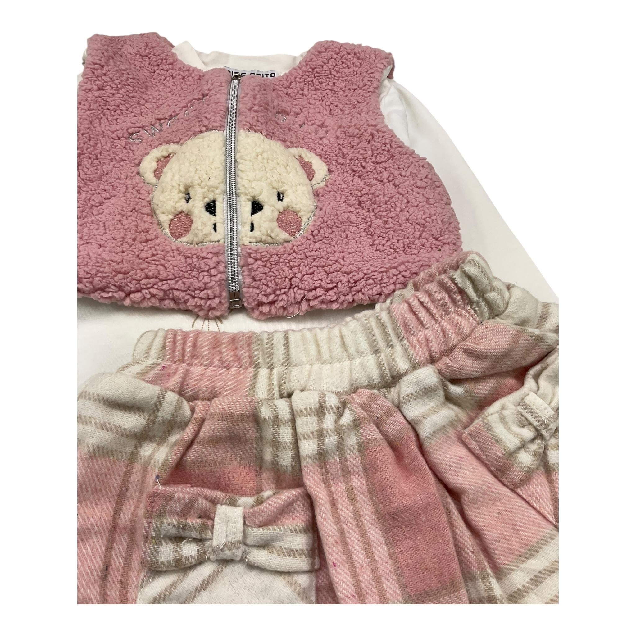 EBITA completo 3 pezzi shirt-gonna-gilet Bianco/rosa per Neonata 3535 BIANCO/ROSA EBITA