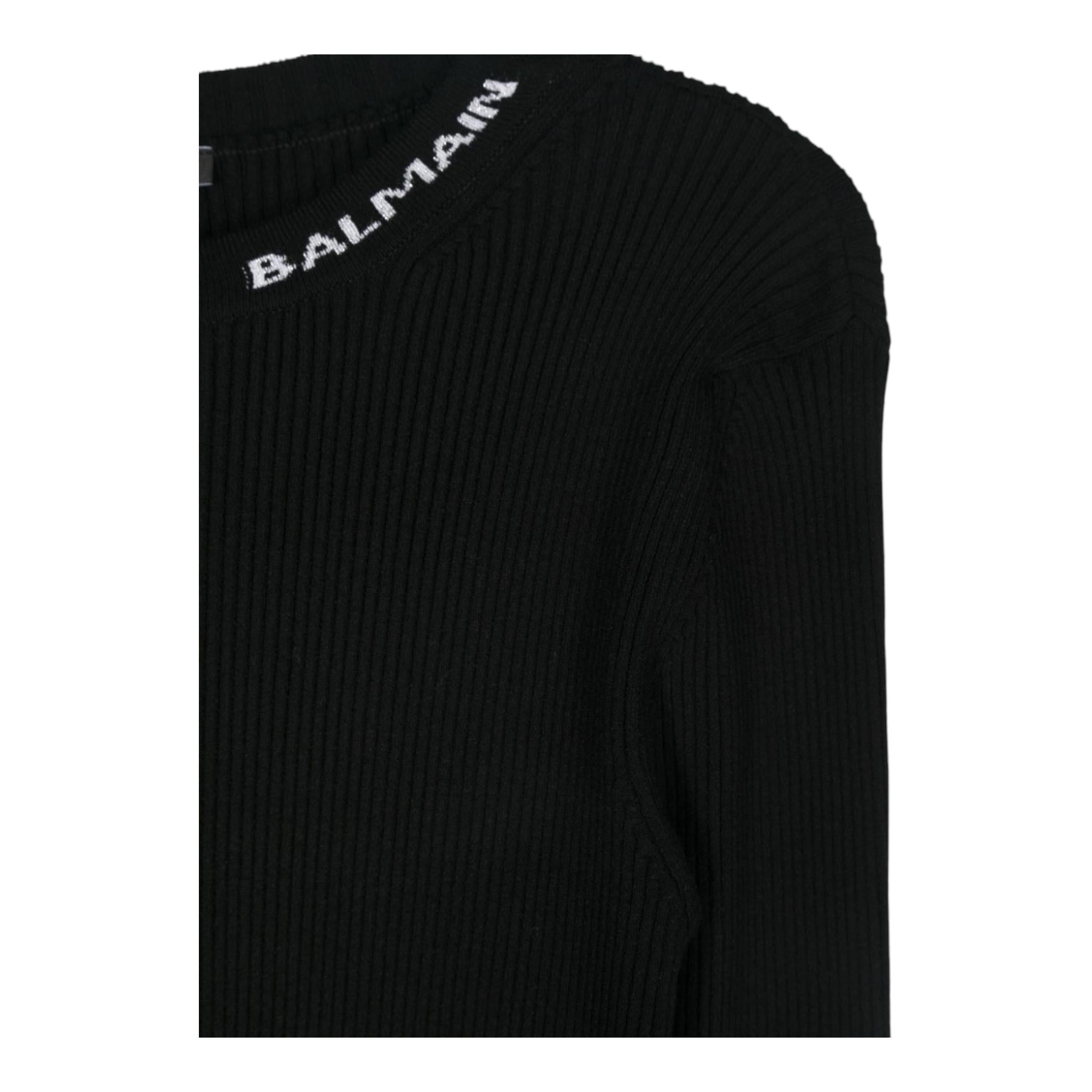 BALMAIN abito tinta unita girocollo a costine Nero per Bambina BV1A80 NERO BALMAIN
