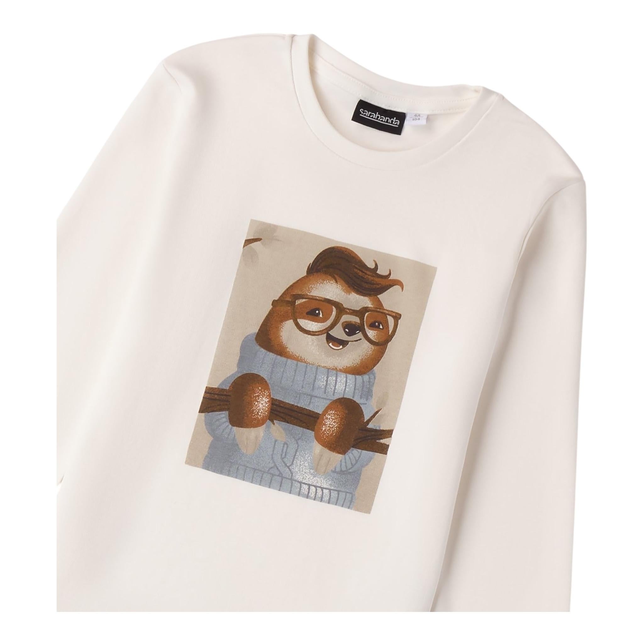 SARABANDA shirt girocollo tinta unita con stampa in contrasto Bianco per Bambino 0A146X BIANCO SARABANDA