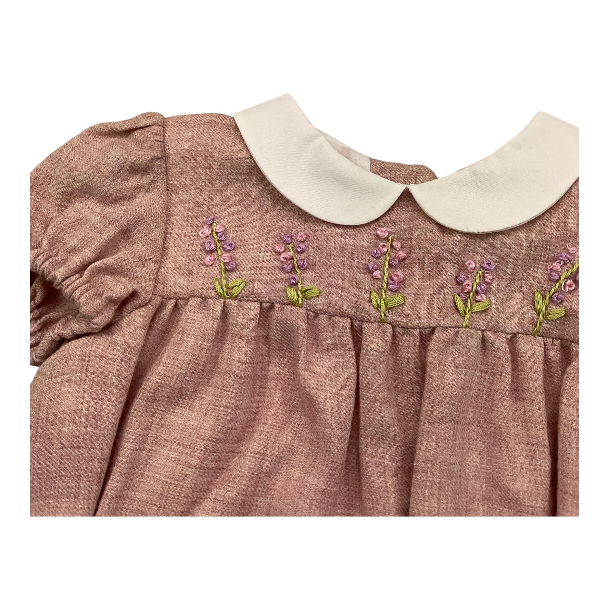 ILFAROBIMBI pagliaccetto mezza manica tinta unitacon ricami Rosa per Neonata INF50981 ROSA ILFAROBIMBI