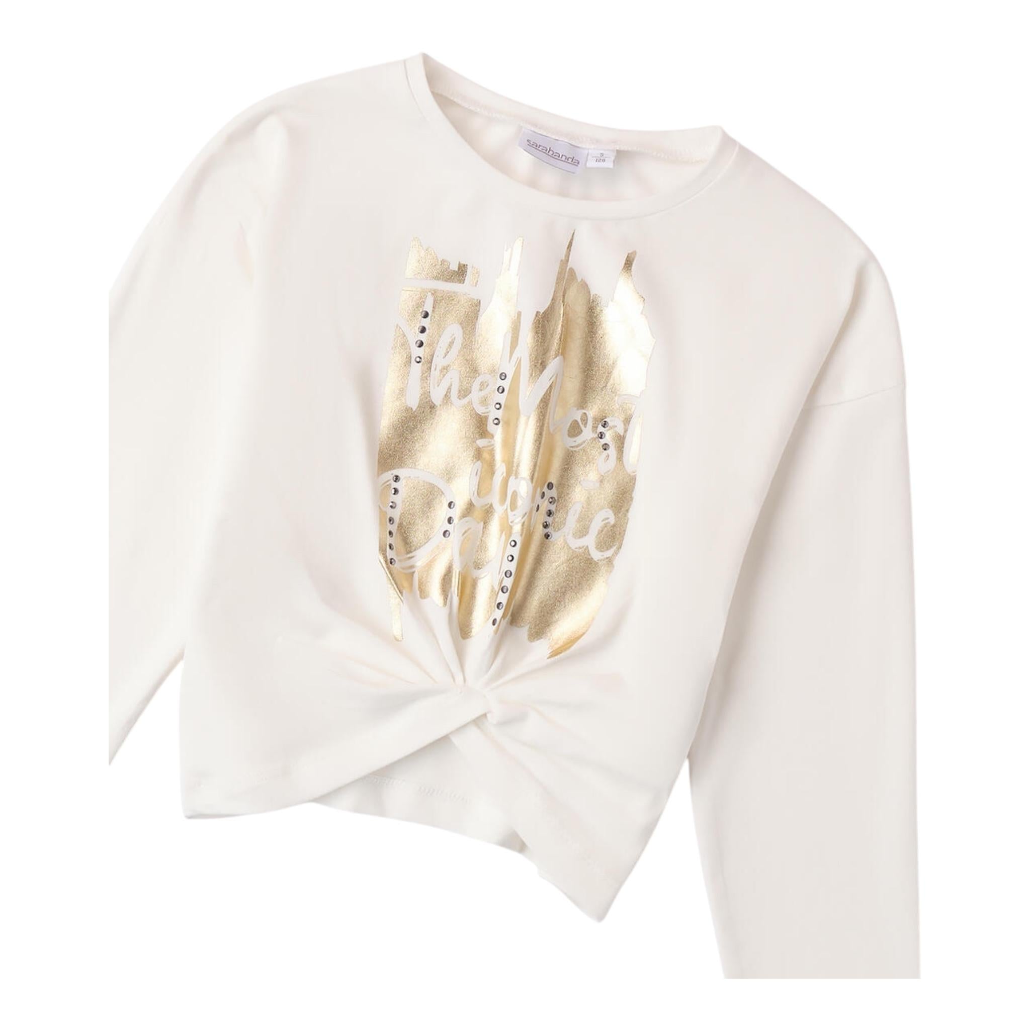 SARABANDA shirt girocollo tinta unita con nodo Bianco per Bambina 0A635 BIANCO SARABANDA