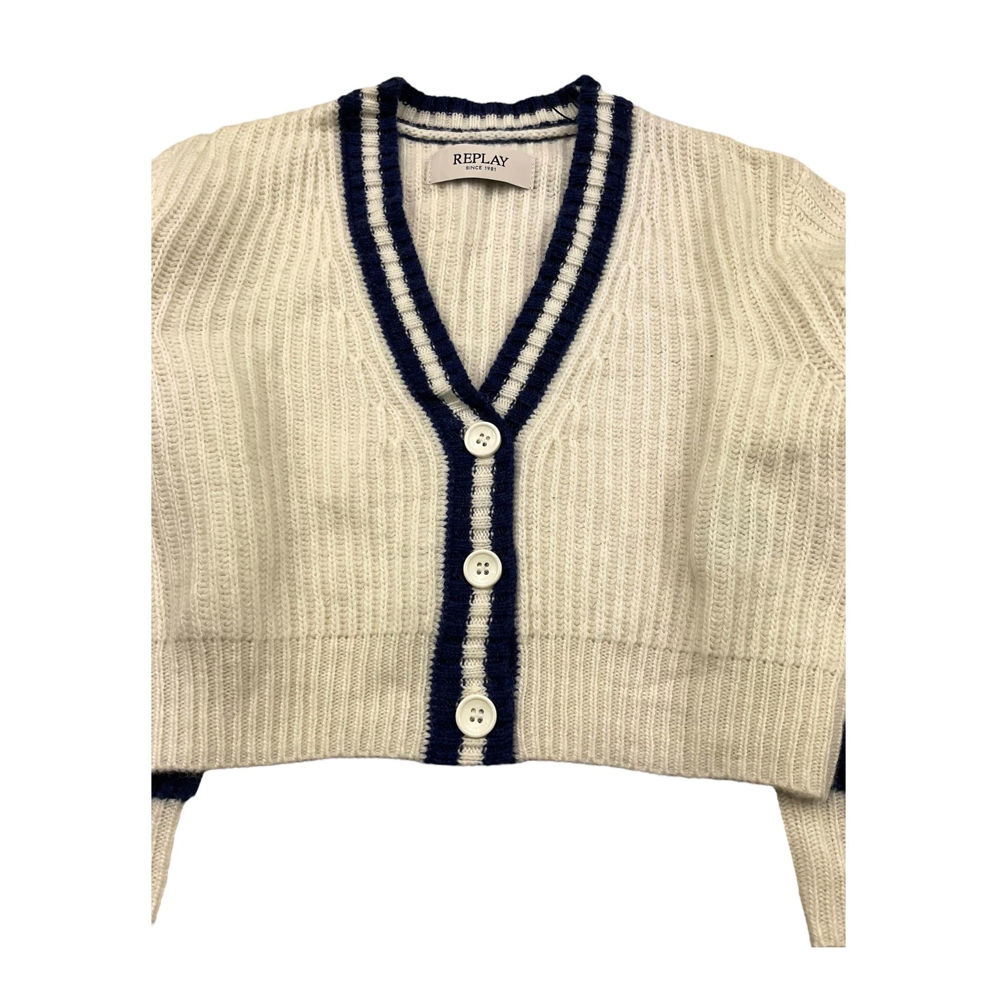 REPLAY cardigan tinta unita cn strisce in contrasto Panna per Bambina SG5607 PANNA REPLAY