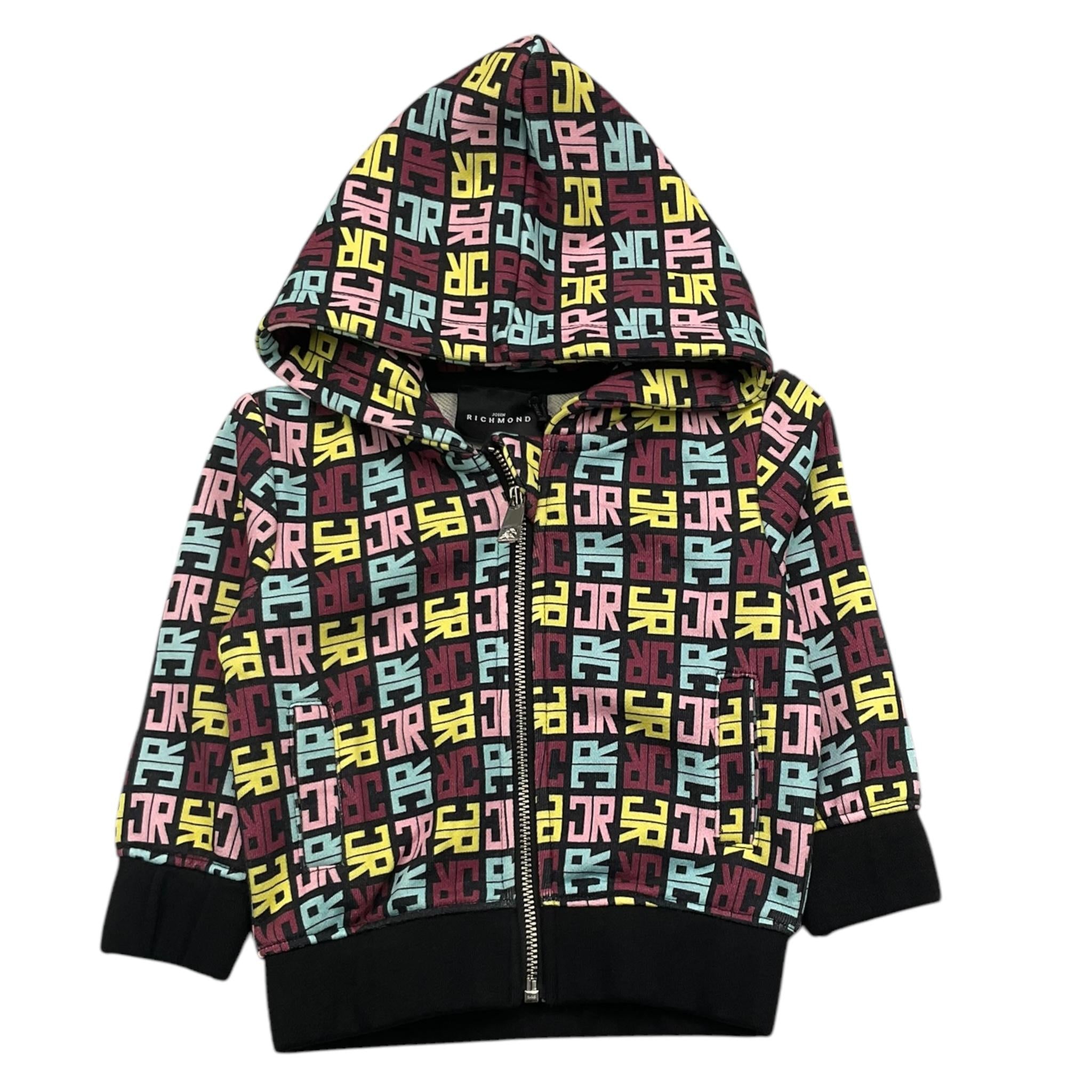 JOHN RICHMOND felpa cn zip e cappuccio fantasia logo Nero per Neonata RIA25069FE NERO JOHN RICHMOND