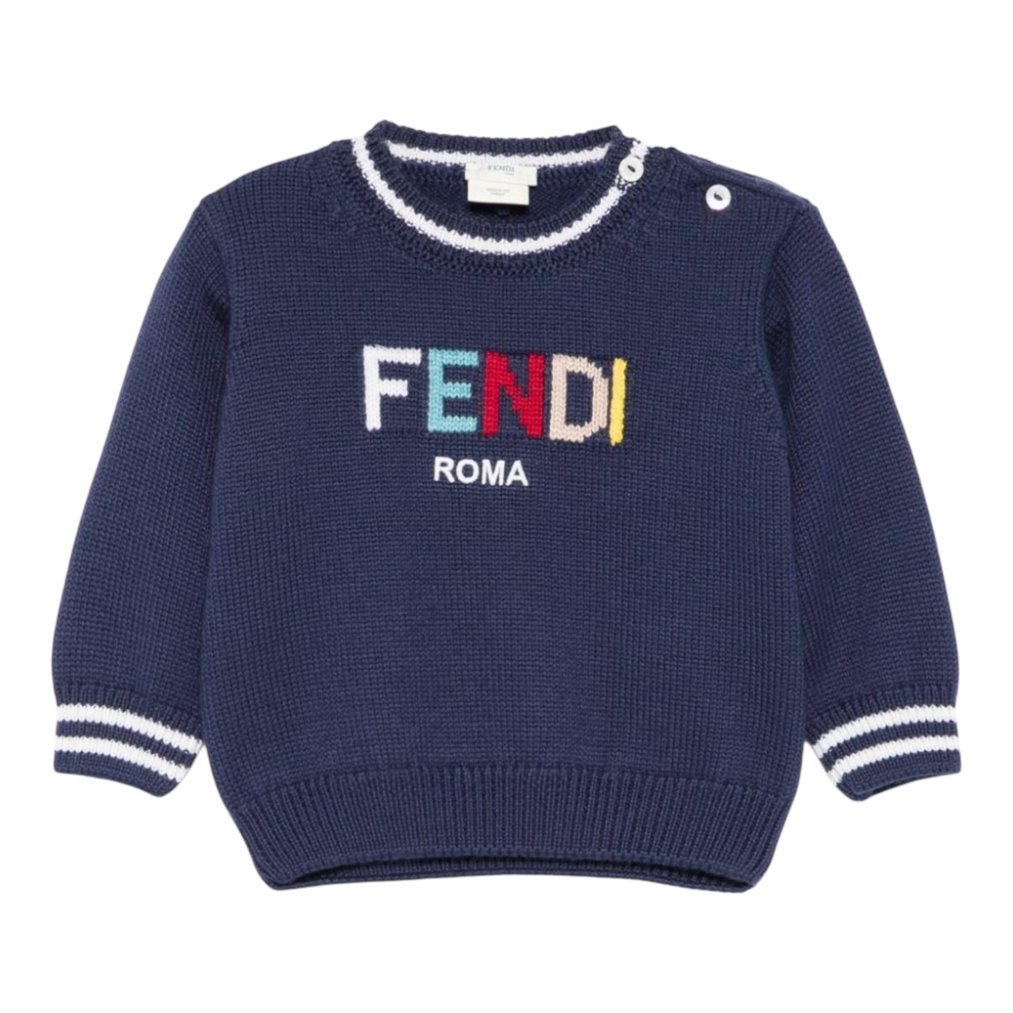 FENDI maglia tinta unita con stampa Blu per Neonato BUG177 BLU FENDI