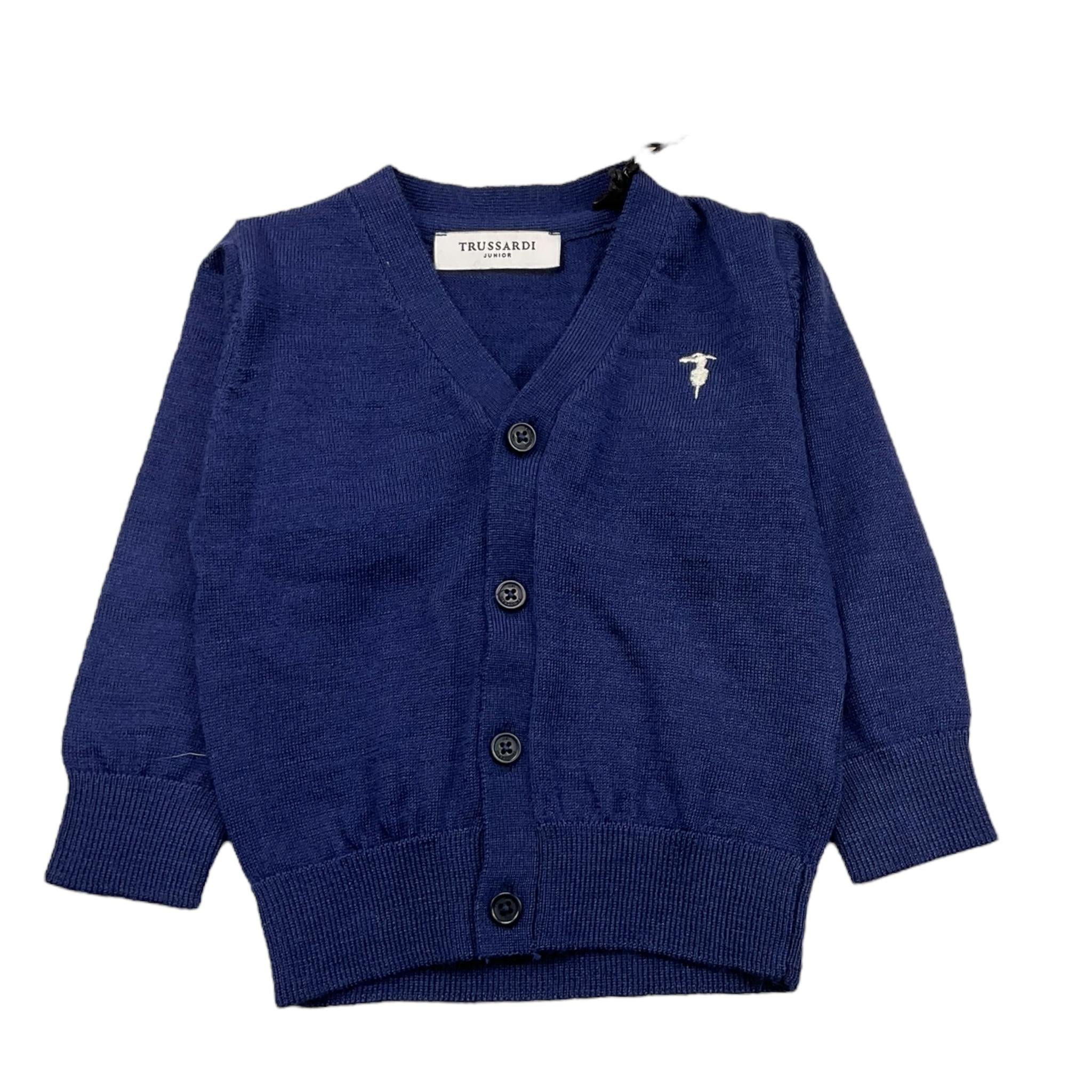 TRUSSARDI cardigan tinta unita con logo Blu per Neonato TIA25021 BLU TRUSSARDI