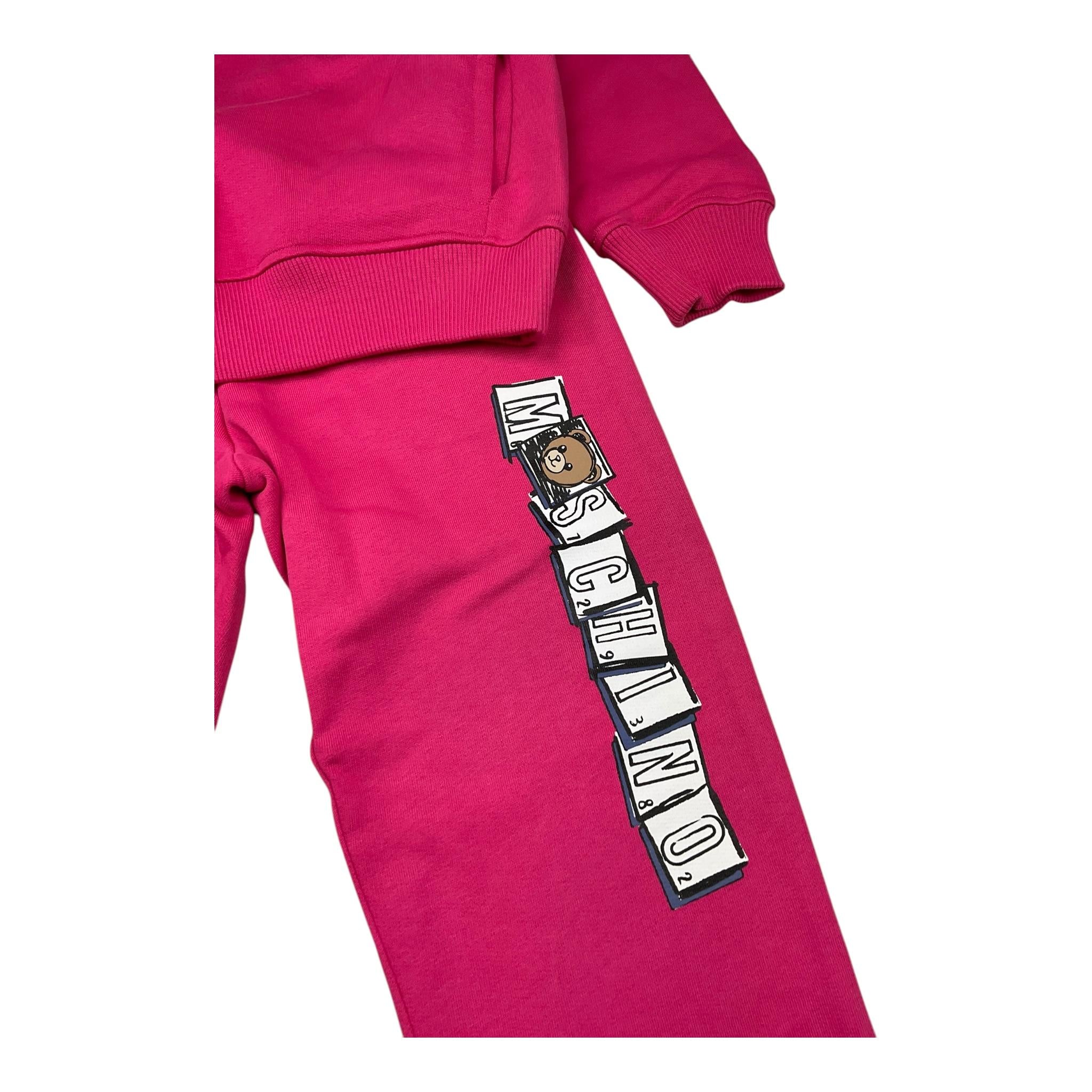 MOSCHINO completo 2pz felpa-pantalone tinta unita con stampa Magenta per Bambina HUK04BF MAGENTA MOSCHINO