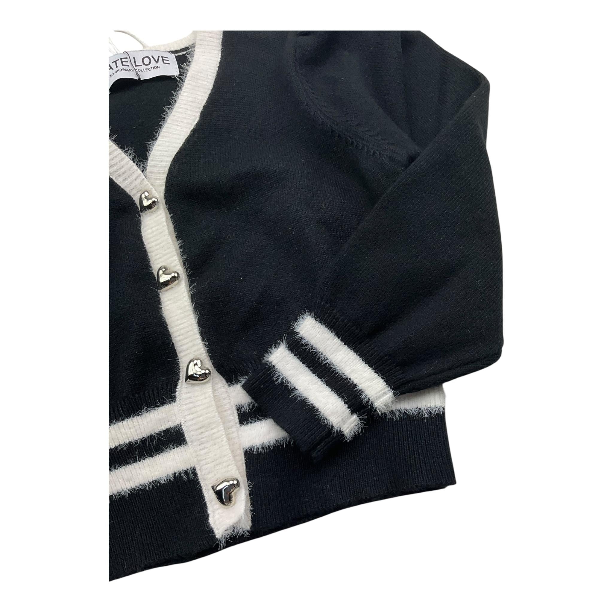 HATE LOVE cardigan tinta unita con righe in contrasto Nero per Bambina OJSW00346 NERO HATE LOVE