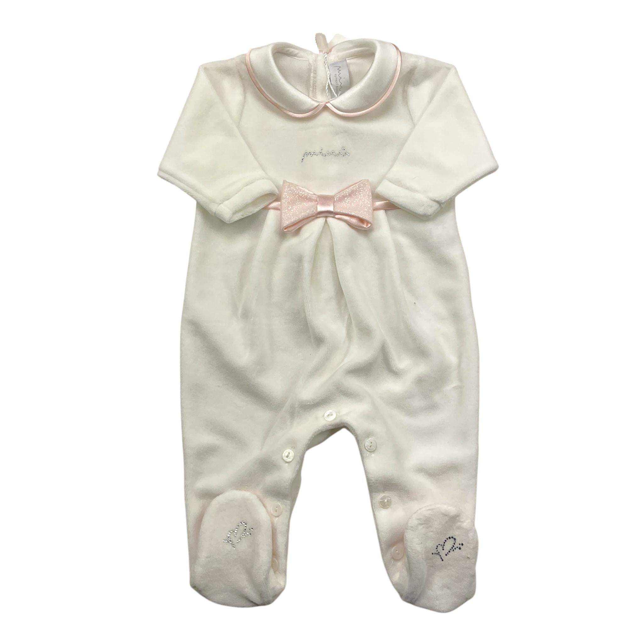 MINIMU' tutina tinta unita con contrasti e fiocco Bianco per Neonata P3961 BIANCO MINIMU'