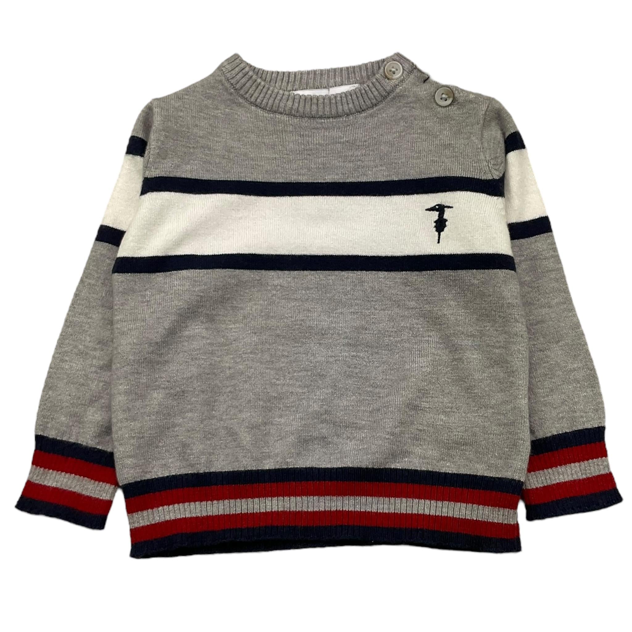 TRUSSARDI maglia girocollo tinta unita con profili in contrasto Grigio per Neonato TIA25030MA GRIGIO TRUSSARDI