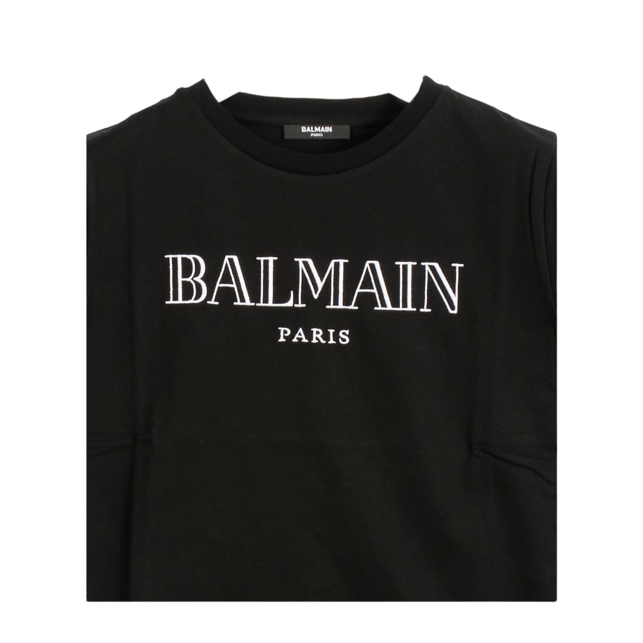 BALMAIN t-shirt girocollo tinta unita con logo Nero per Bambino BV8R51 NERO BALMAIN