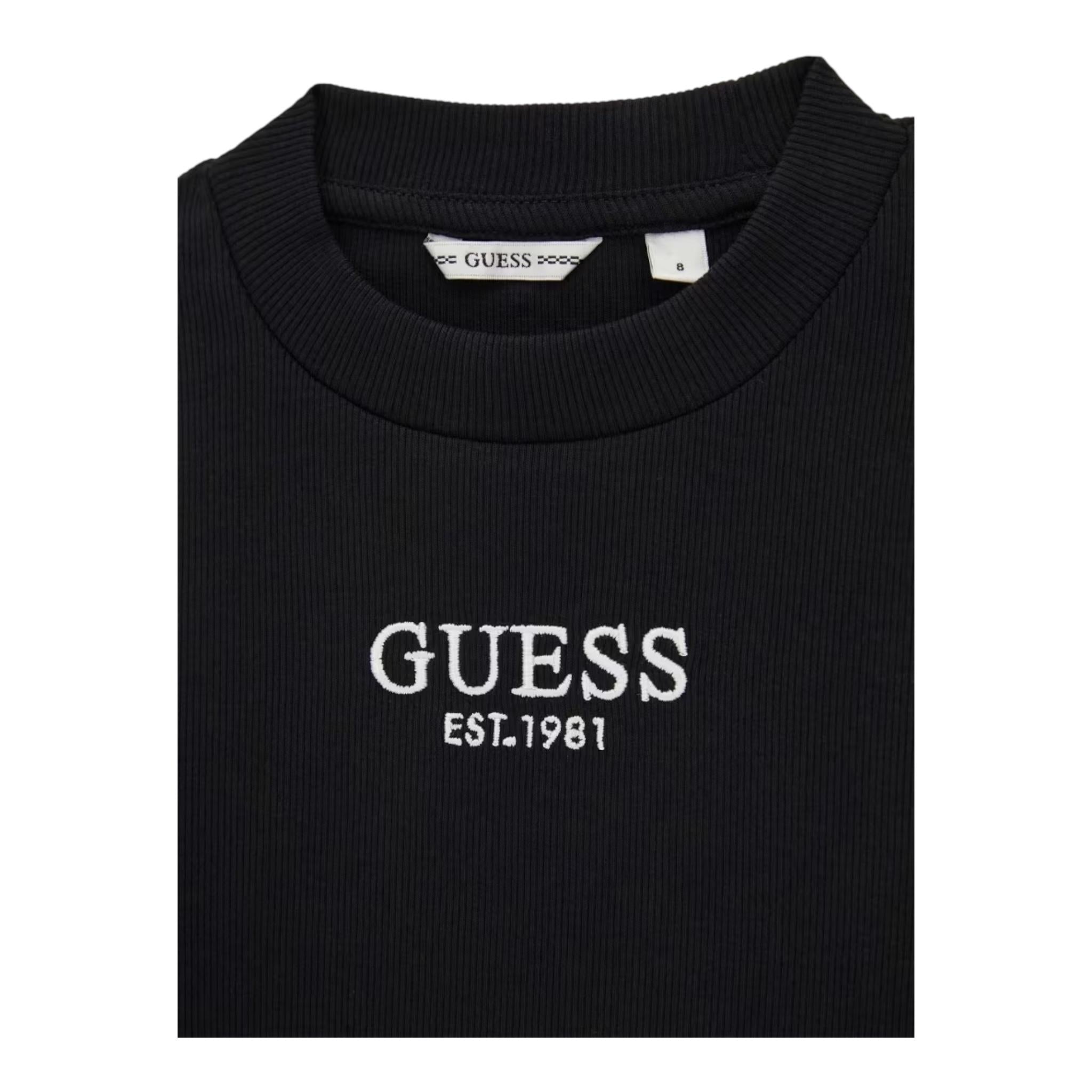 GUESS shirt tinta unita girocollo con logo Nero per Bambina J4YI49KBZP4X NERO GUESS
