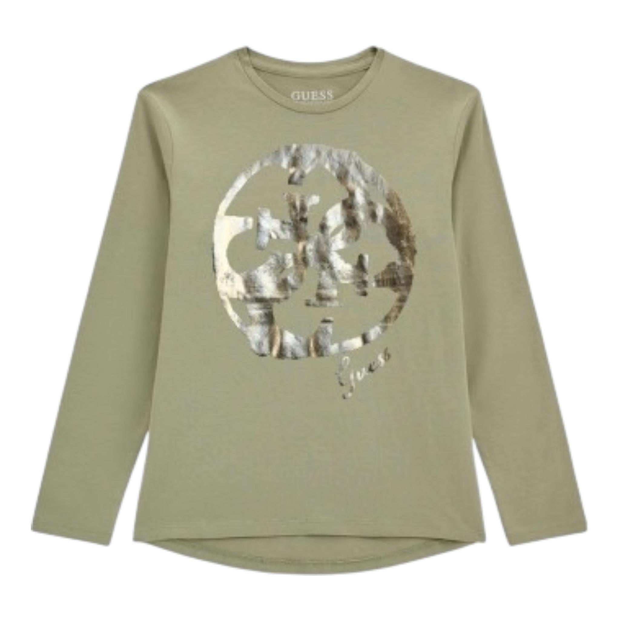 GUESS shirt tinta unita girocollo con stampa Verde per Bambina J4YI24K6YW4X VERDE GUESS