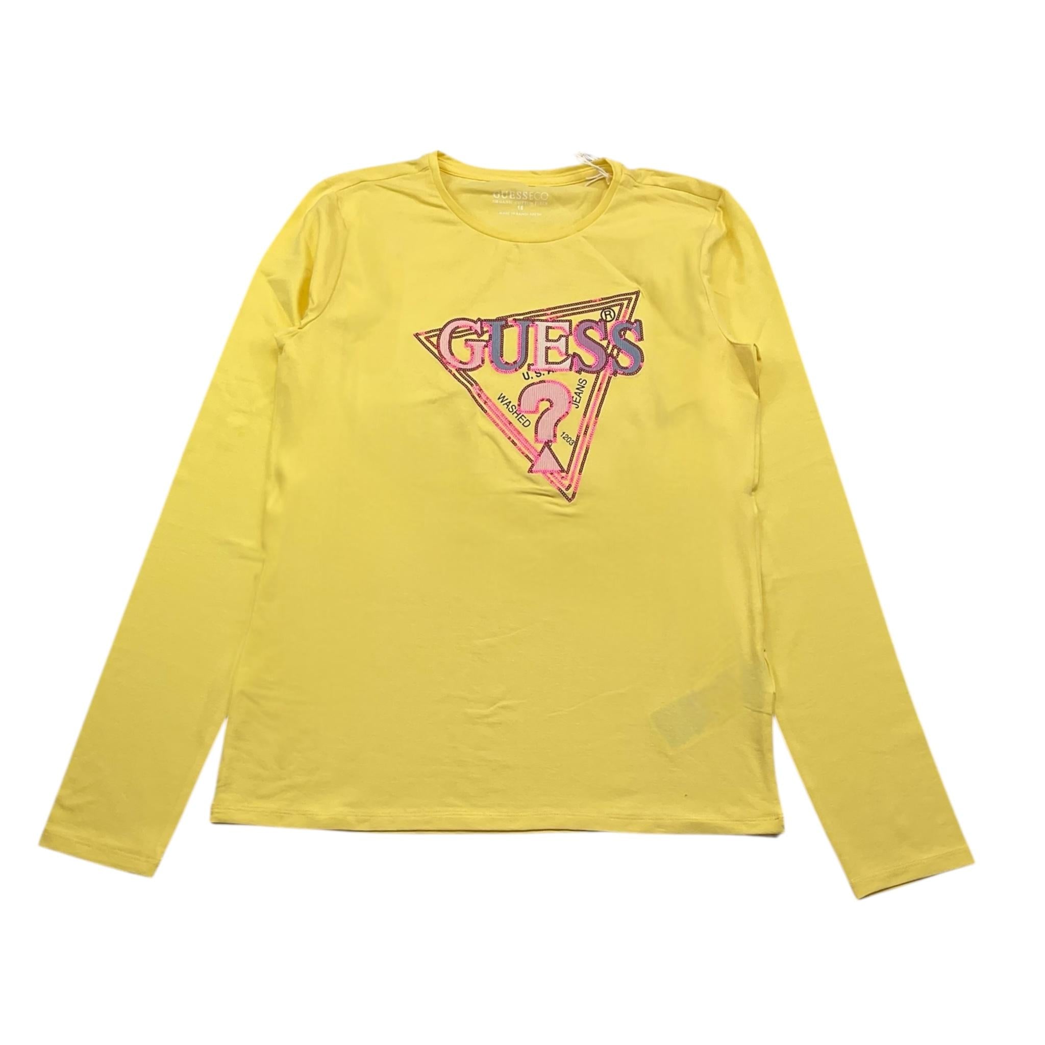 GUESS shirt tinta unita girocollo con stampa Giallo per Bambina J4YI05K6YW4 GIALLO GUESS