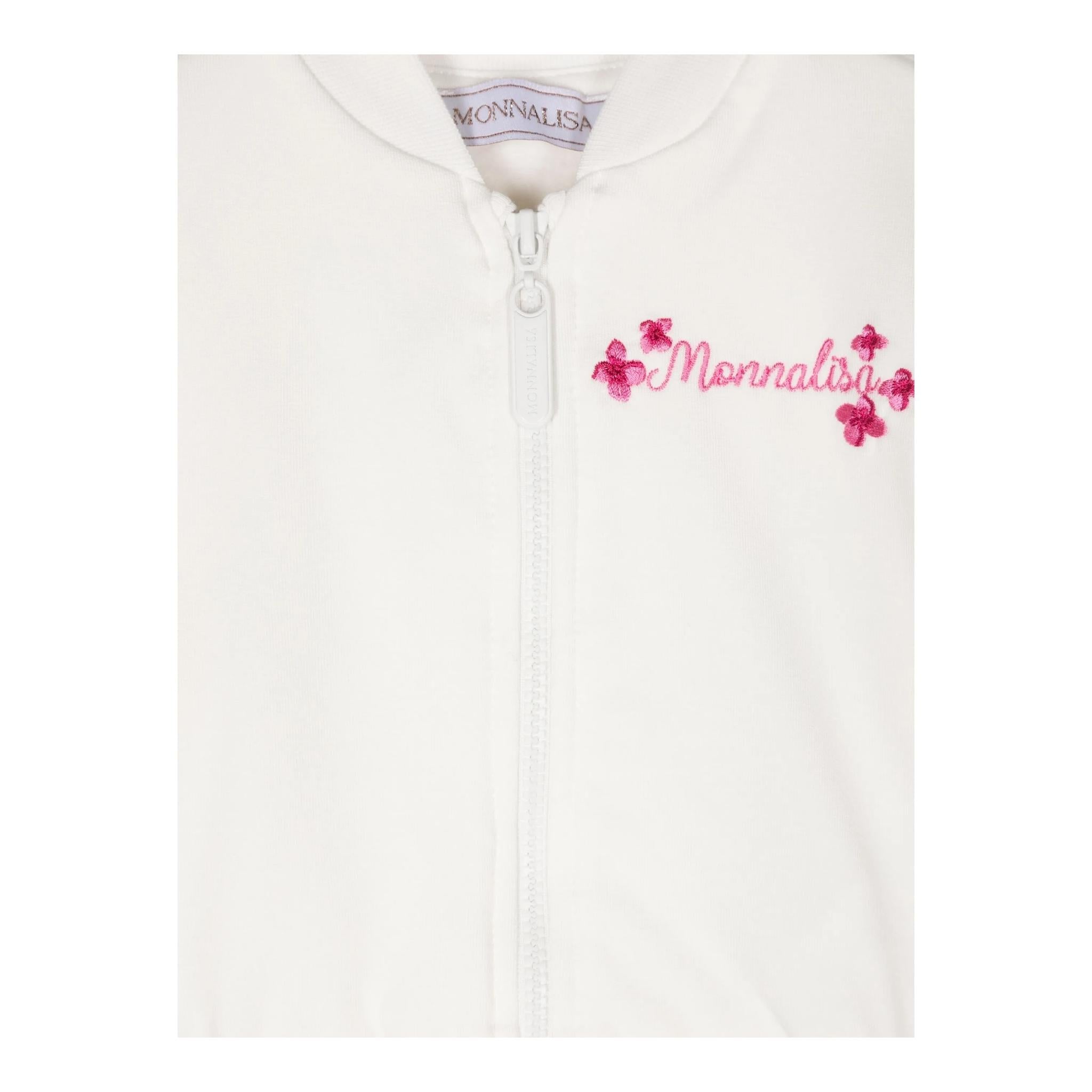 MONNALISA felpa tinta unita con zip e stampa Bianco per Neonata 39D801 BIANCO MONNALISA