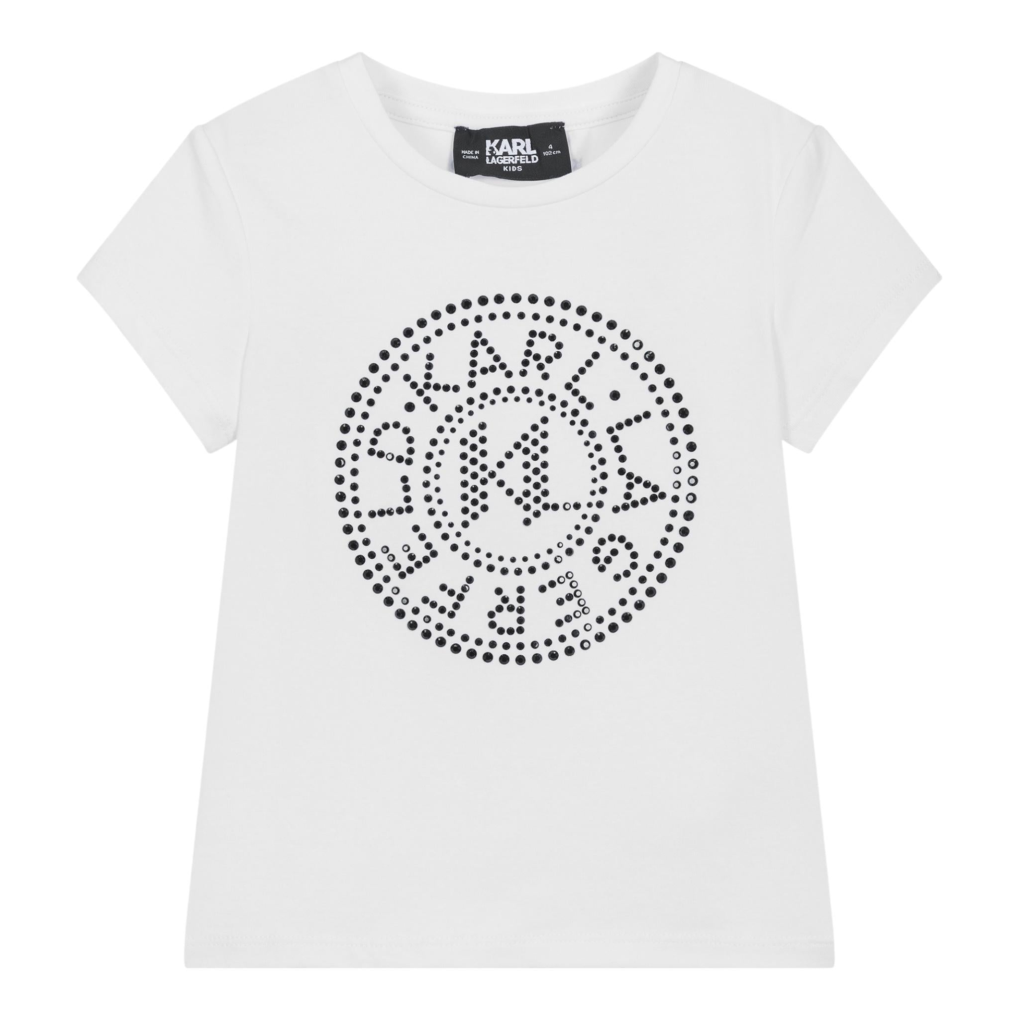KARL LAGERFELD t-shirt girocollo tinta unita con brillantini Bianco per Bambina Z30109 BIANCO KARL LAGERFELD