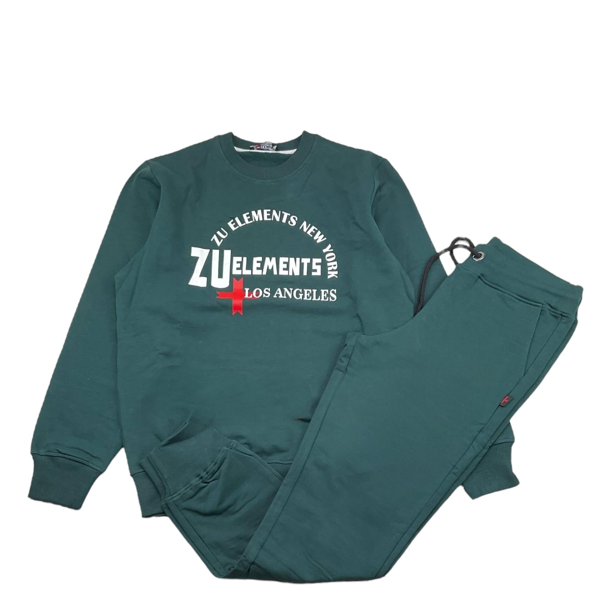 ZU+ELEMENTS completo 2pz felpa-pantalone tinta unita Verde per Bambino ZU1718 VERDE ZU+ELEMENTS