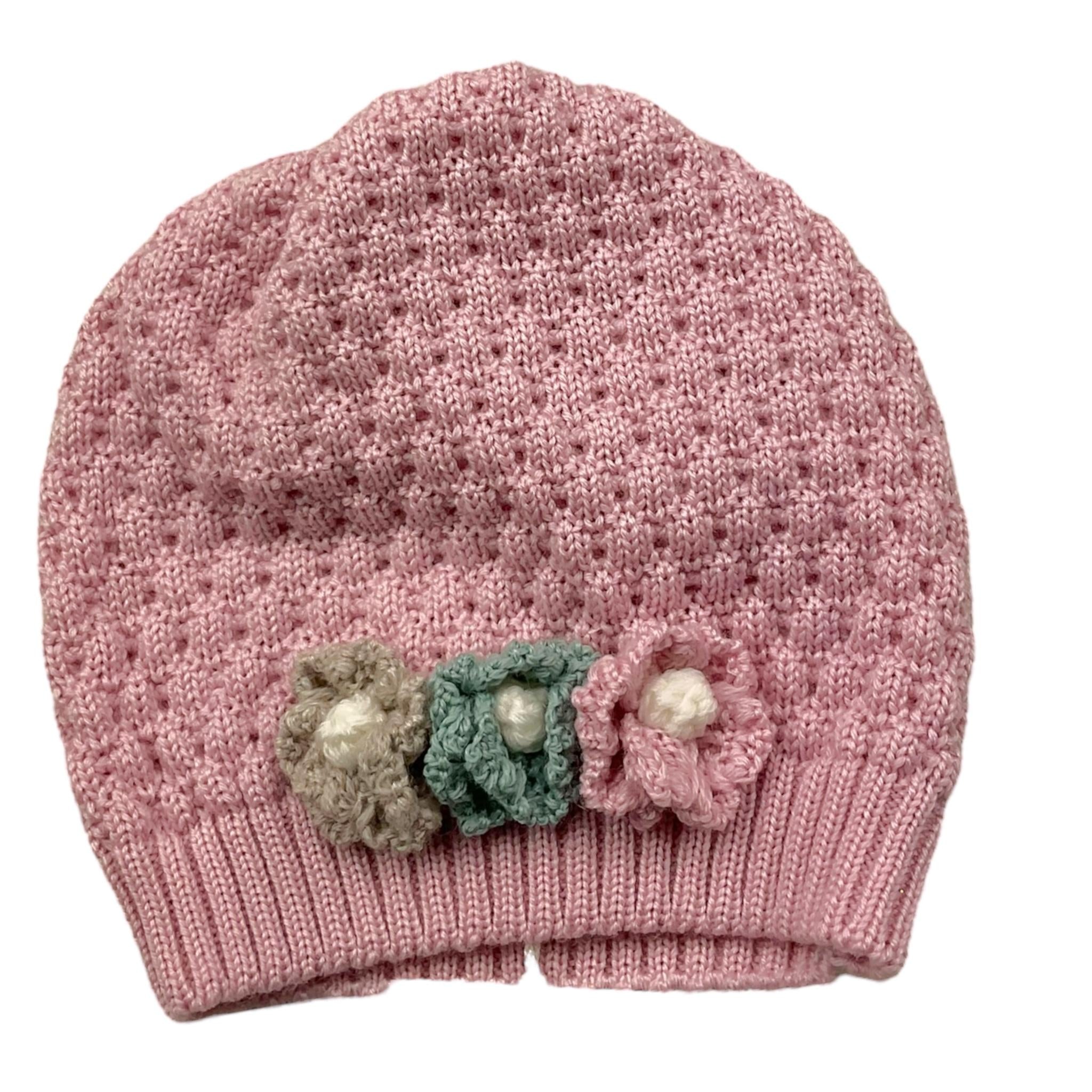 MARLU' cappello tinta unita con fiori Rosa per Neonata IB1371 ROSA MARLU'