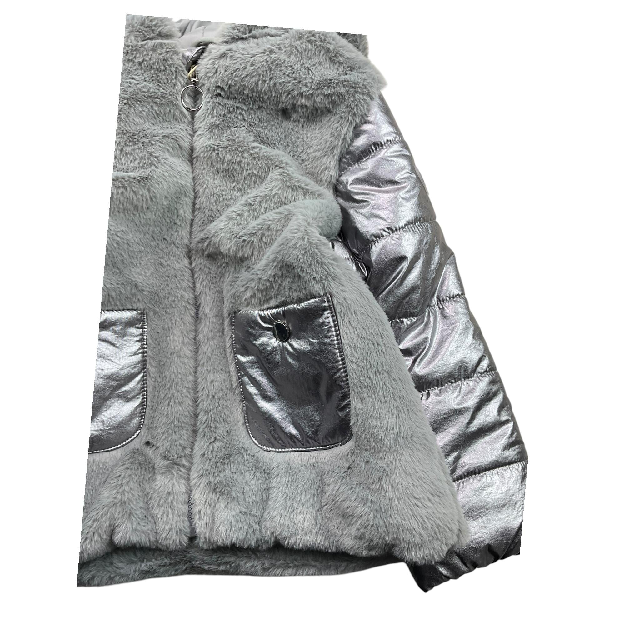 CANADA HOUSE giubbin tinta unita con zip cappuccio e pelliccia Argento per Bambina 24483411 ARGENTO CANADA HOUSE