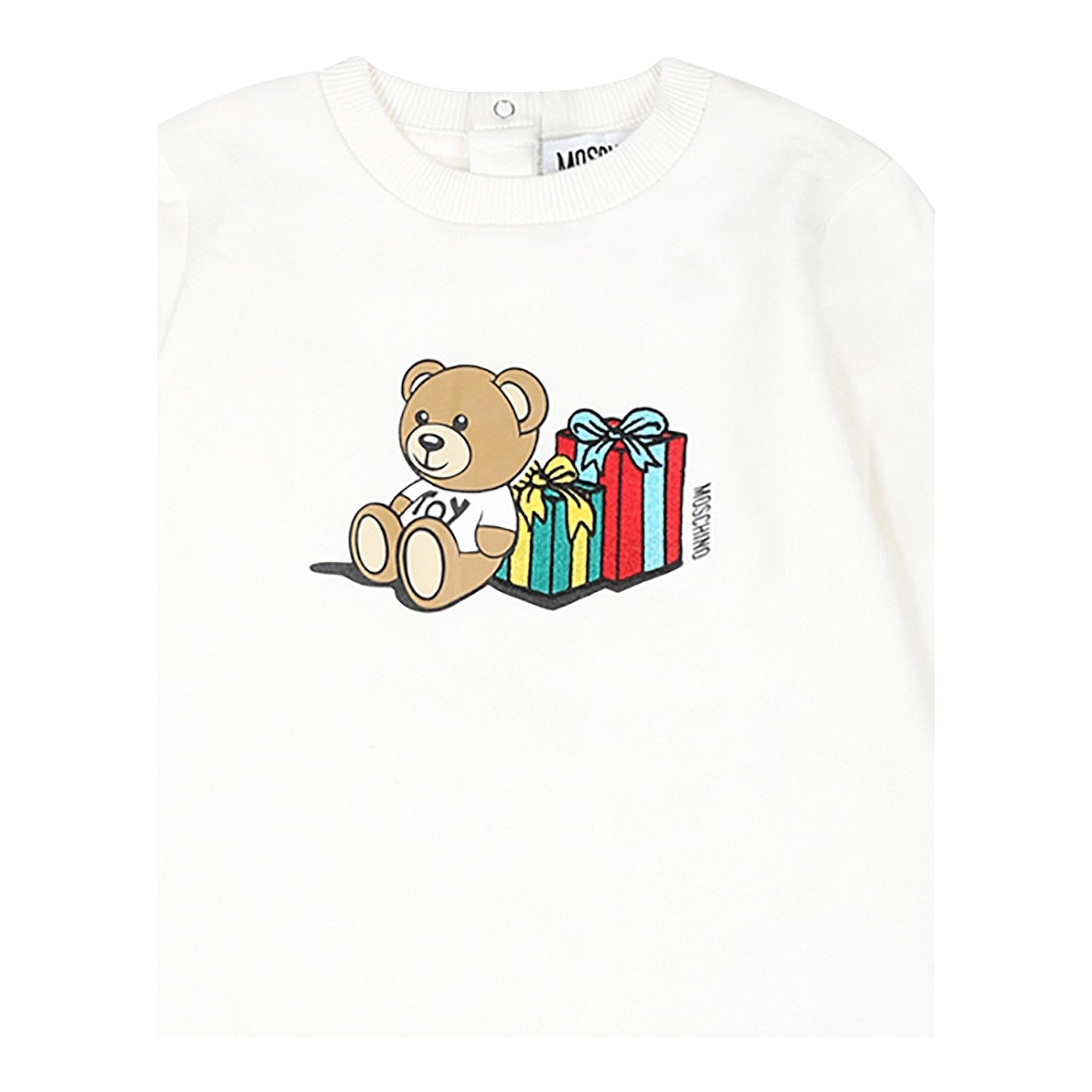 MOSCHINO abito manica lunga tinta unita con stampa in contrasto Panna per Bambina MBV0A2J PANNA MOSCHINO