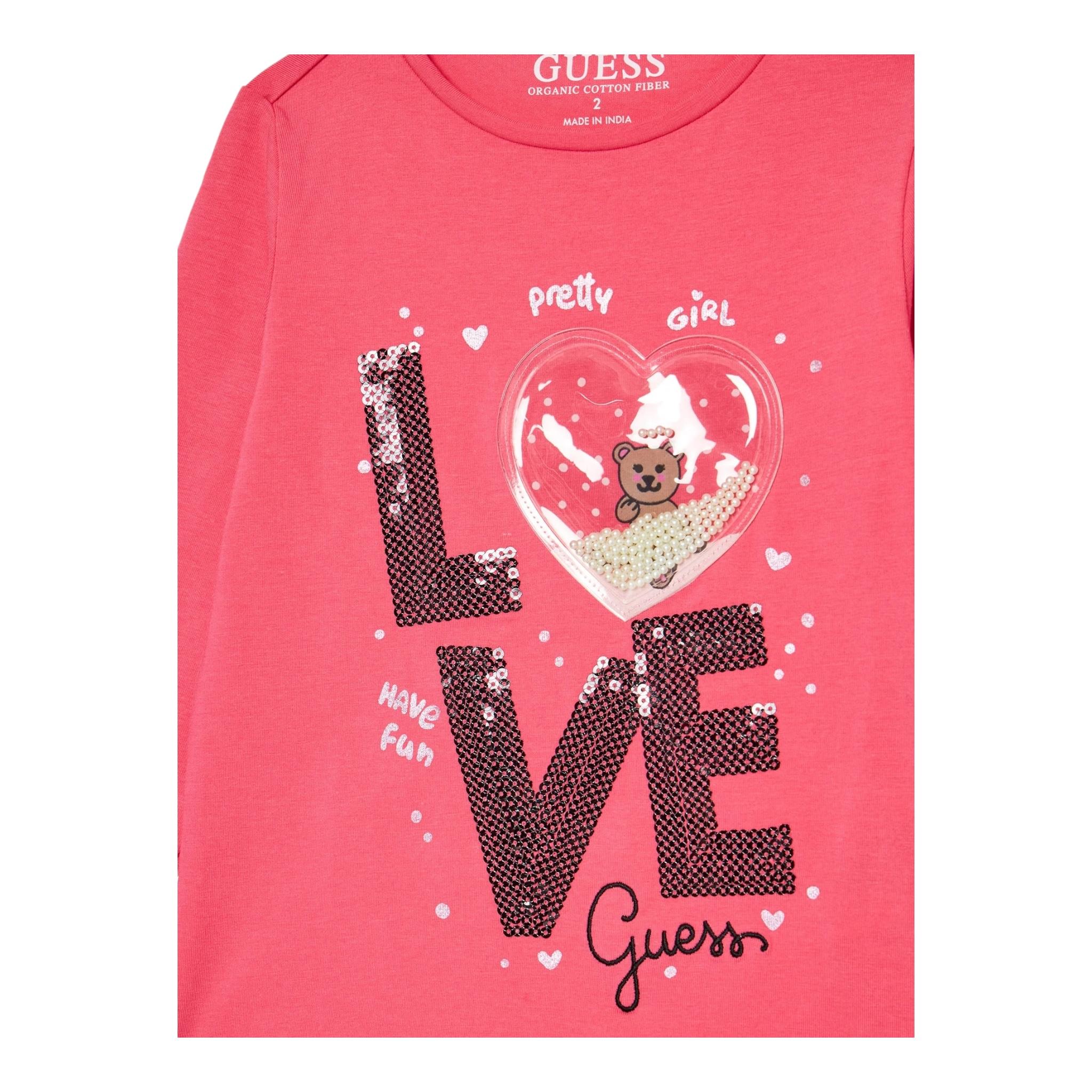 GUESS shirt girocollo tinta unita con stampa in contrasto Rosa per Neonata K4BI11J1314X ROSA GUESS