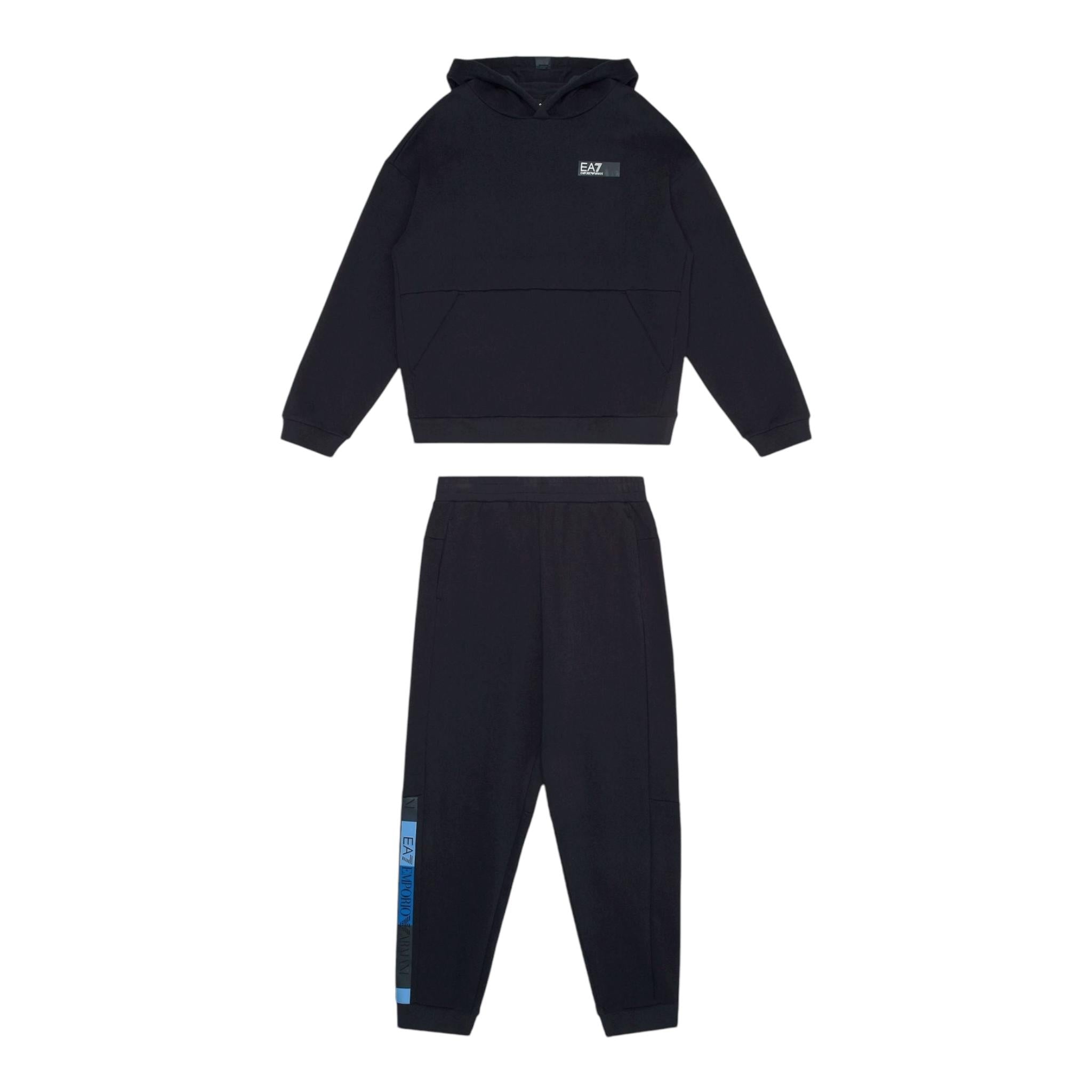 EMPORIO ARMANI completo pantalone-felpa tinta unita con stampa e cappuccio Nero per Bambino 6DBV58 NERO EMPORIO ARMANI