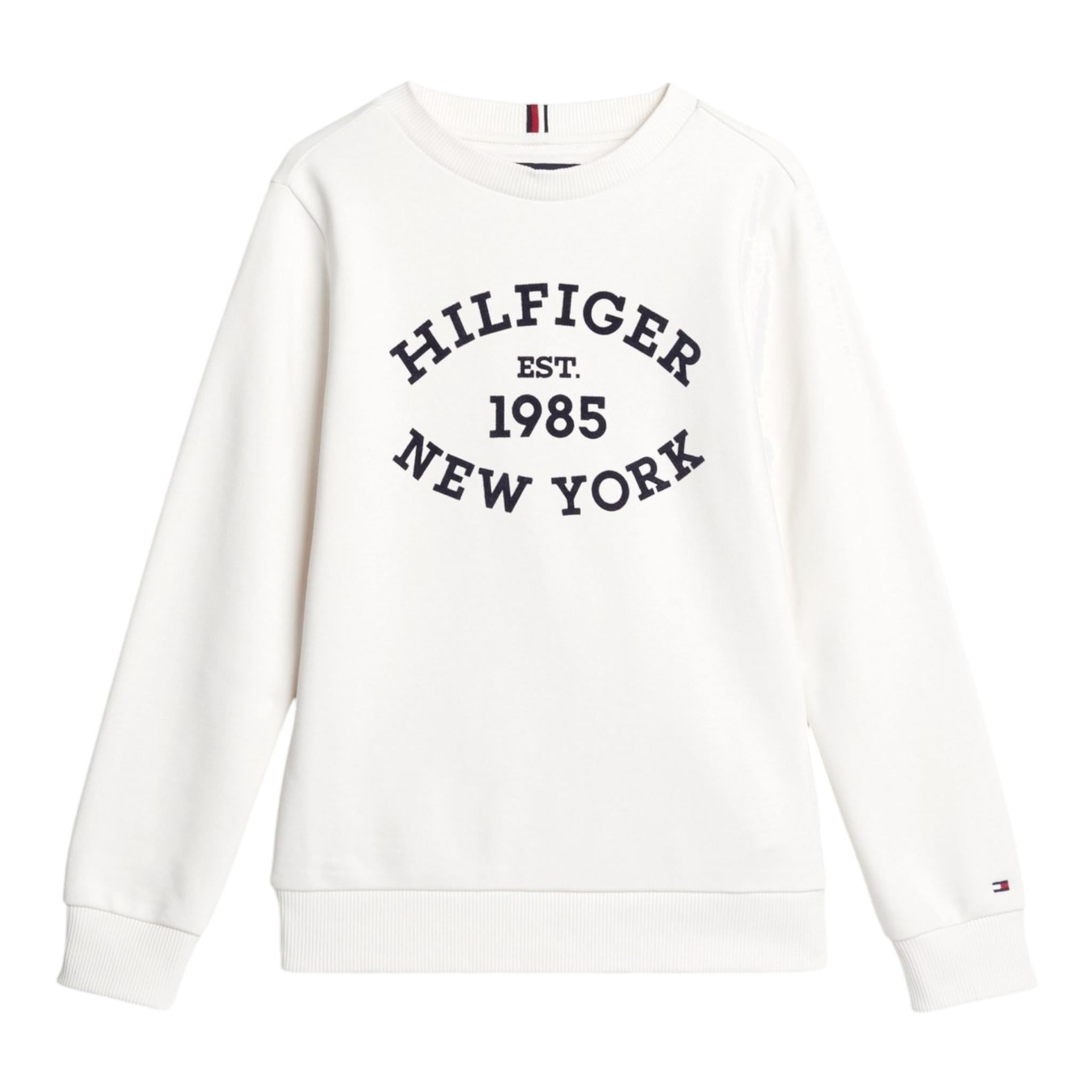 TOMMY HILFIGER felpa tinta unita girocollo con stampa Panna per Bambino KB0KB09048 PANNA TOMMY HILFIGER