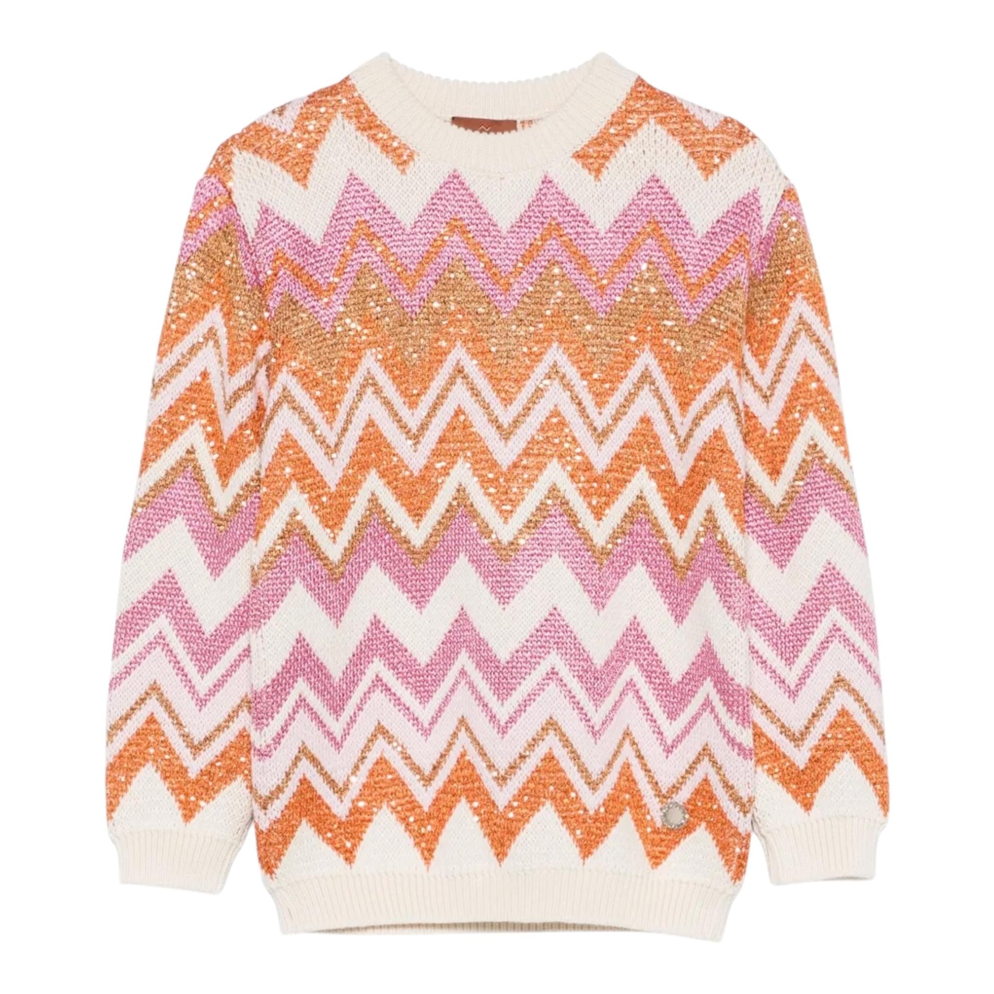 MISSONI maglia tinta unita girocollo con fantasia e paillettes Bianco per Bambina MV9A60 BIANCO MISSONI
