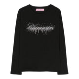 MISS BLUMARINE shirt girocollo tinta unita con con brillantini Nero per Bambina IF3191 NERO MISS BLUMARINE