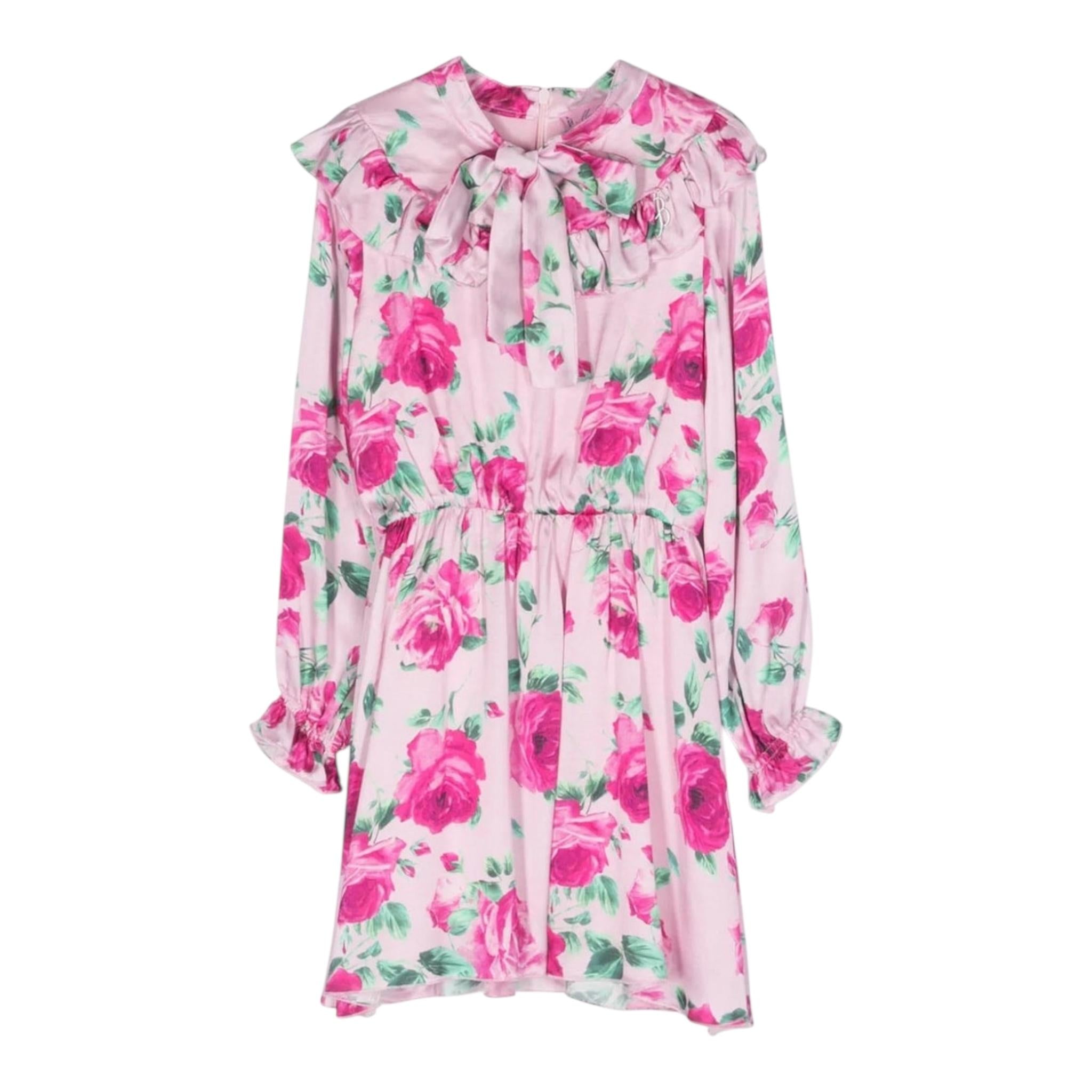 MISS BLUMARINE abito tinta unita con fantasia fiori Rosa per Bambina IF3164 ROSA MISS BLUMARINE