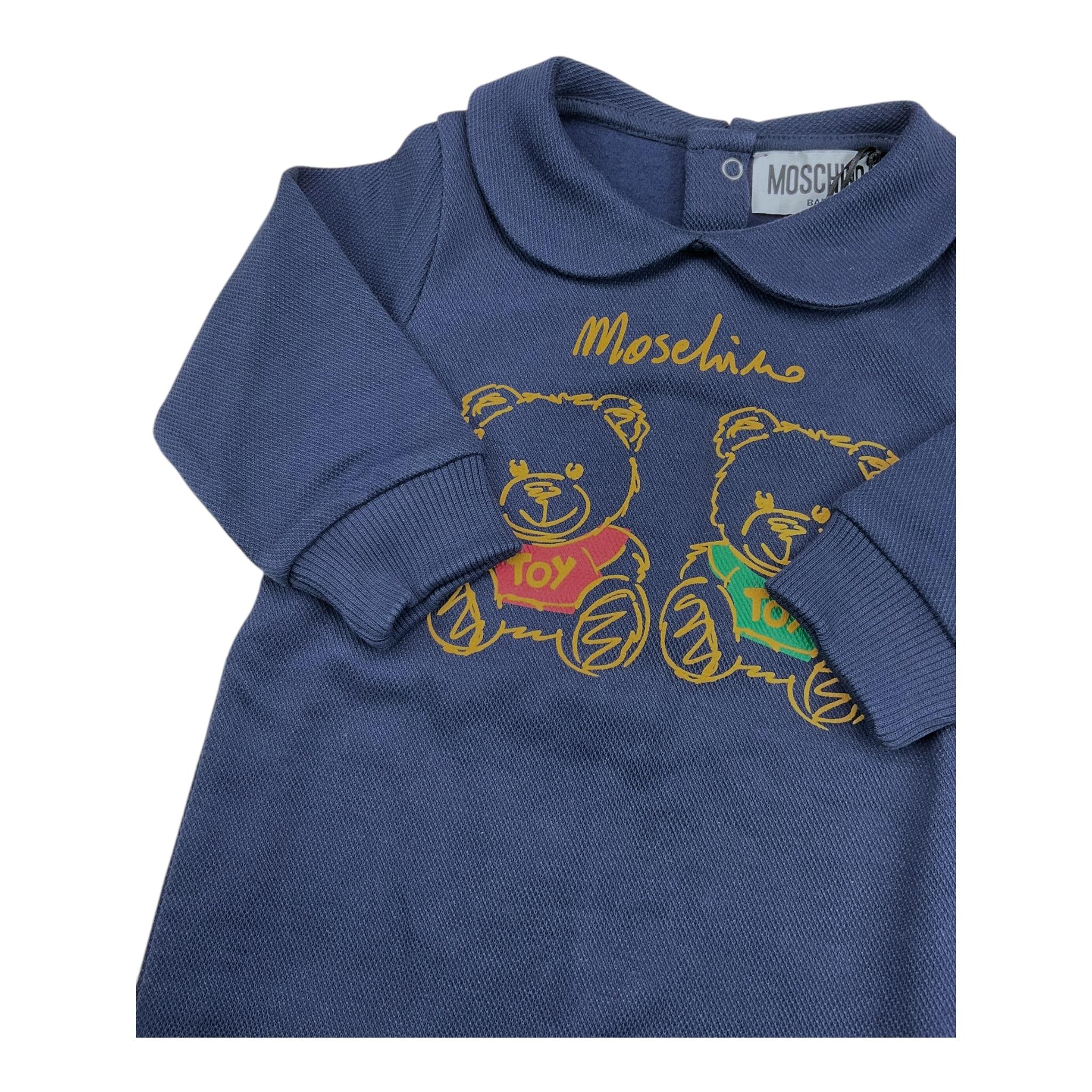 MOSCHINO tutina tinta unita manica lunga con stampa orso Blu per Neonato MMY066 BLU MOSCHINO