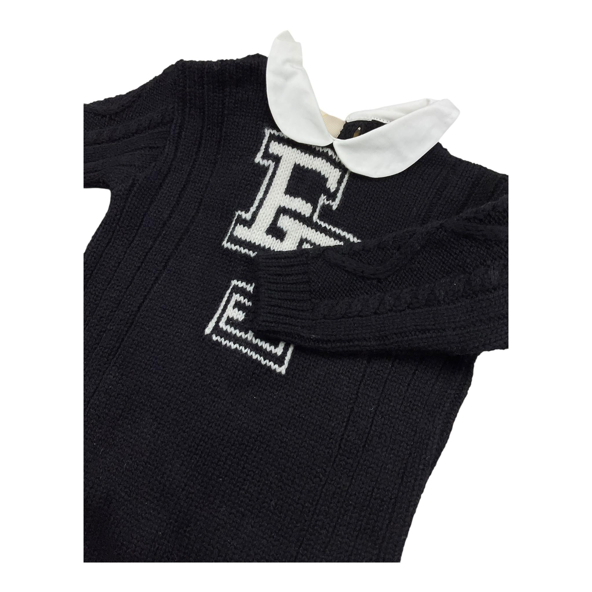 ELISABETTA FRANCHI tutina in maglia tinta unita con colletto in contrasto Nero per Neonata ENTU117 NERO ELISABETTA FRANCHI