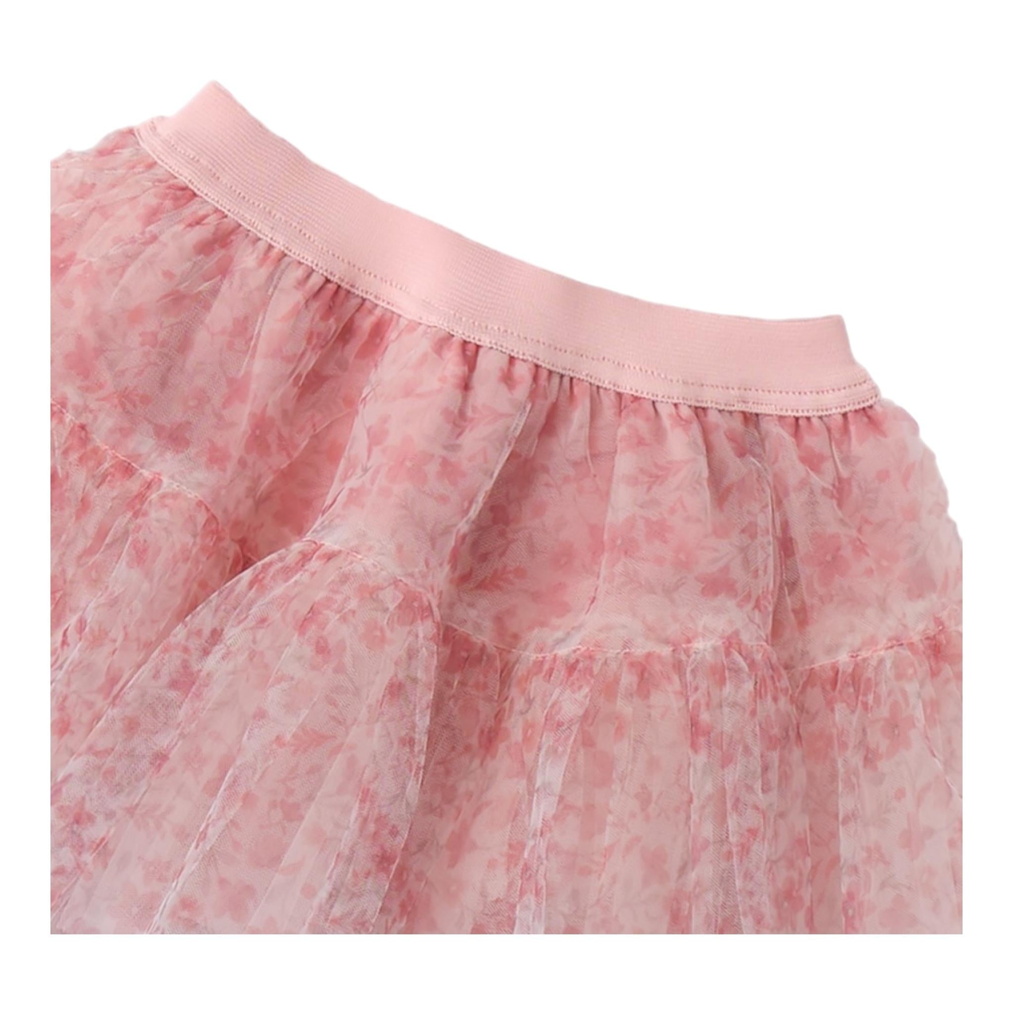MINI BANDA gonna tinta unita con tulle e fantasia fiori Rosa per Neonata 3A746X ROSA MINI BANDA