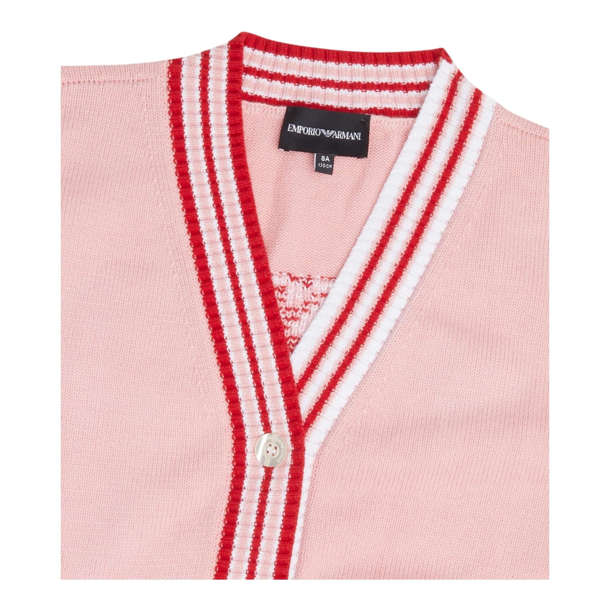 EMPORIO ARMANI gilet tinta unita scollo a v con ricami in contrasto Rosa per Bambina 6R4M52 ROSA EMPORIO ARMANI